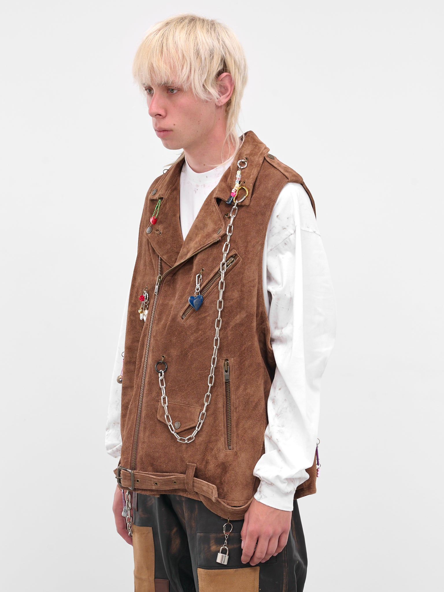 Brown Suede Charmed Biker Vest - 2