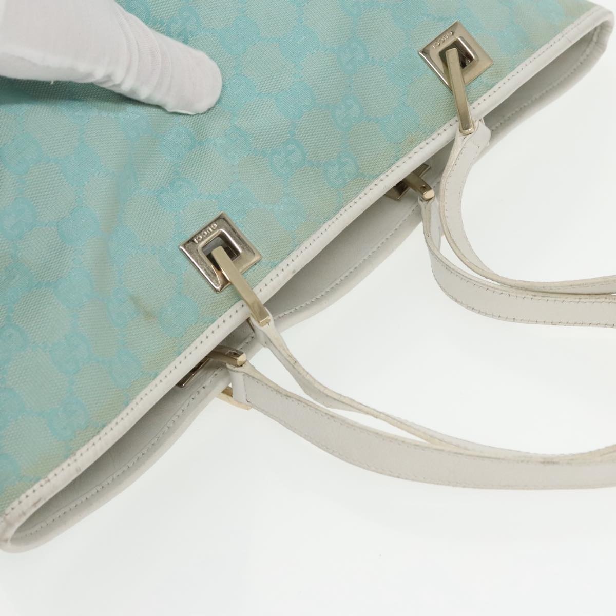 GUCCI GG Canvas Tote Bag Light Blue White Gold 002 002 - 6