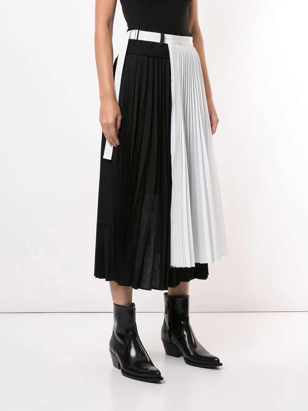 contrast panel pleated skirt - 3