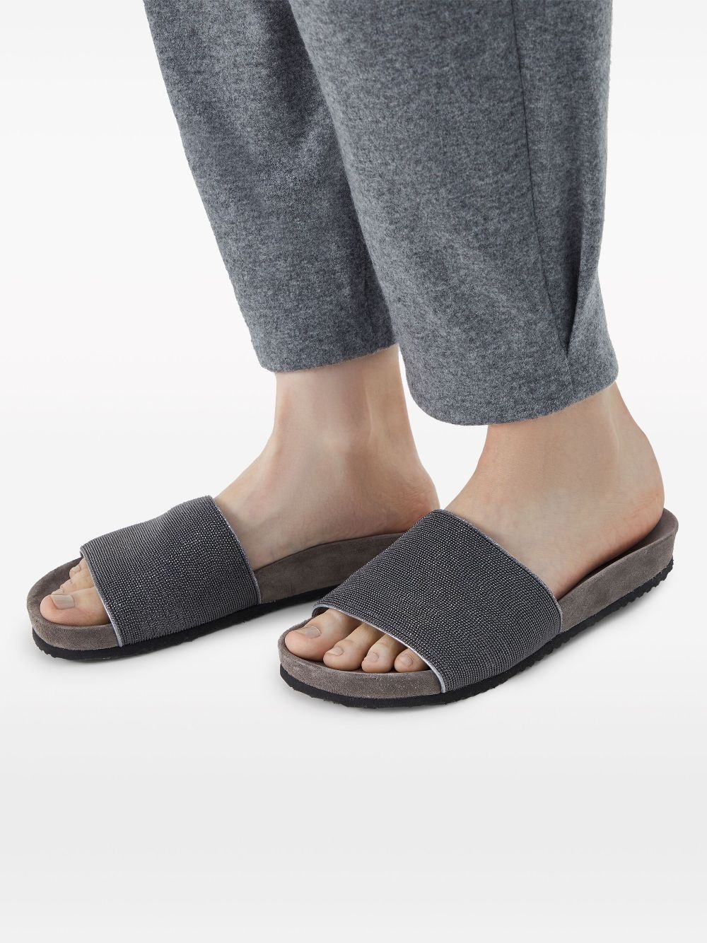 Monili embellished leather slides - 5