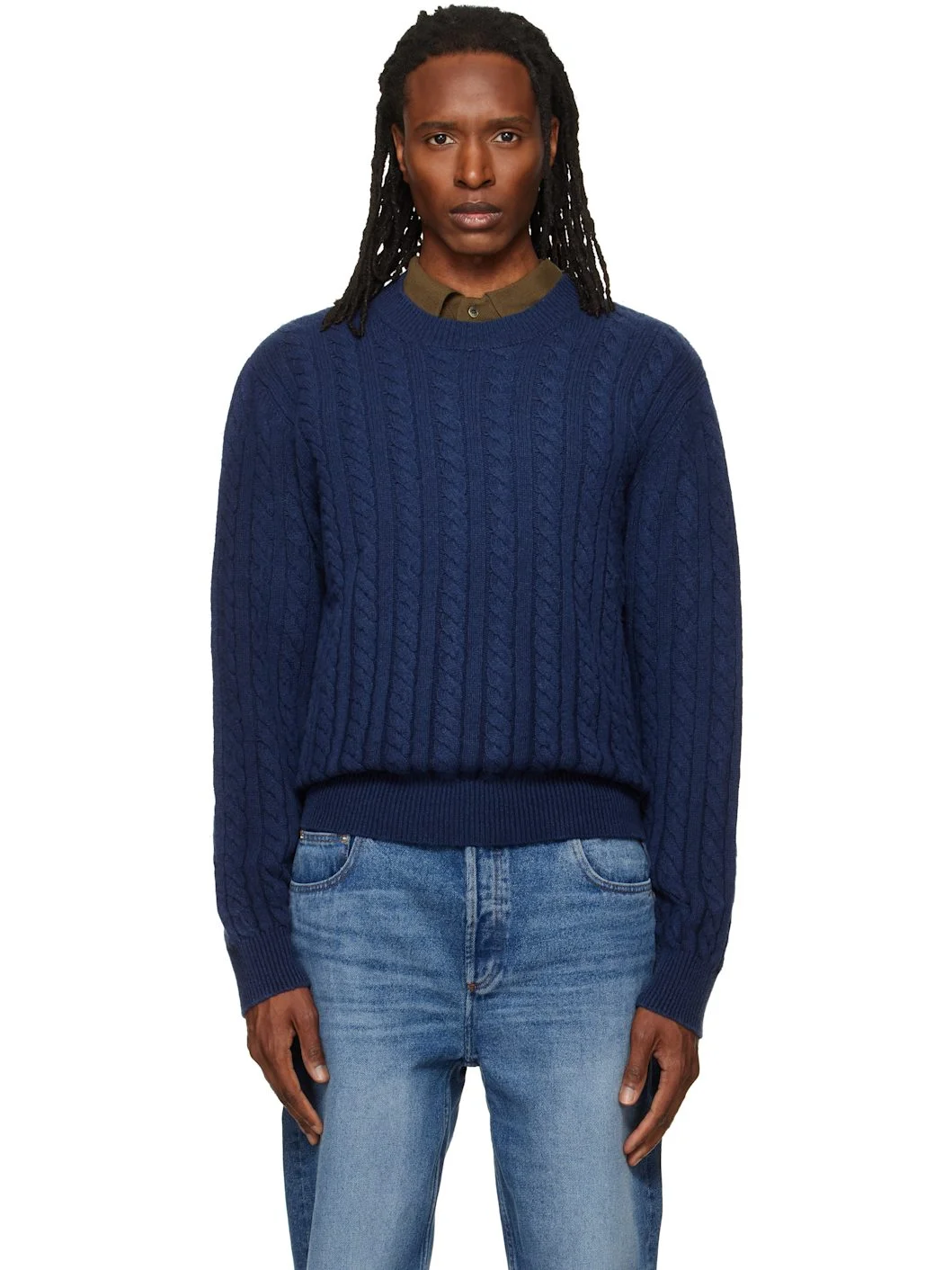 Navy Oversized Cable-Knit Sweater - 1