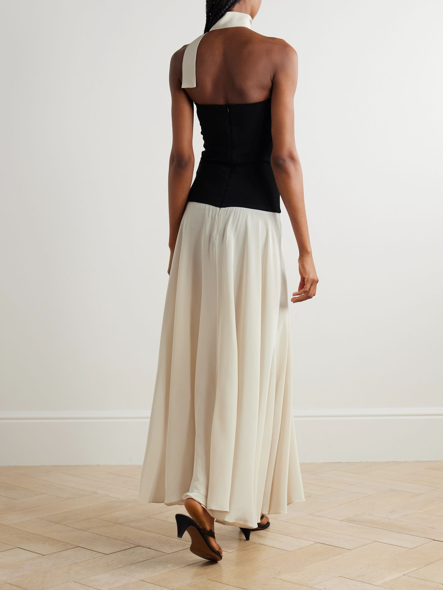 Illi scarf-detailed strapless stretch-knit and silk crepe de chine maxi dress Black - 3
