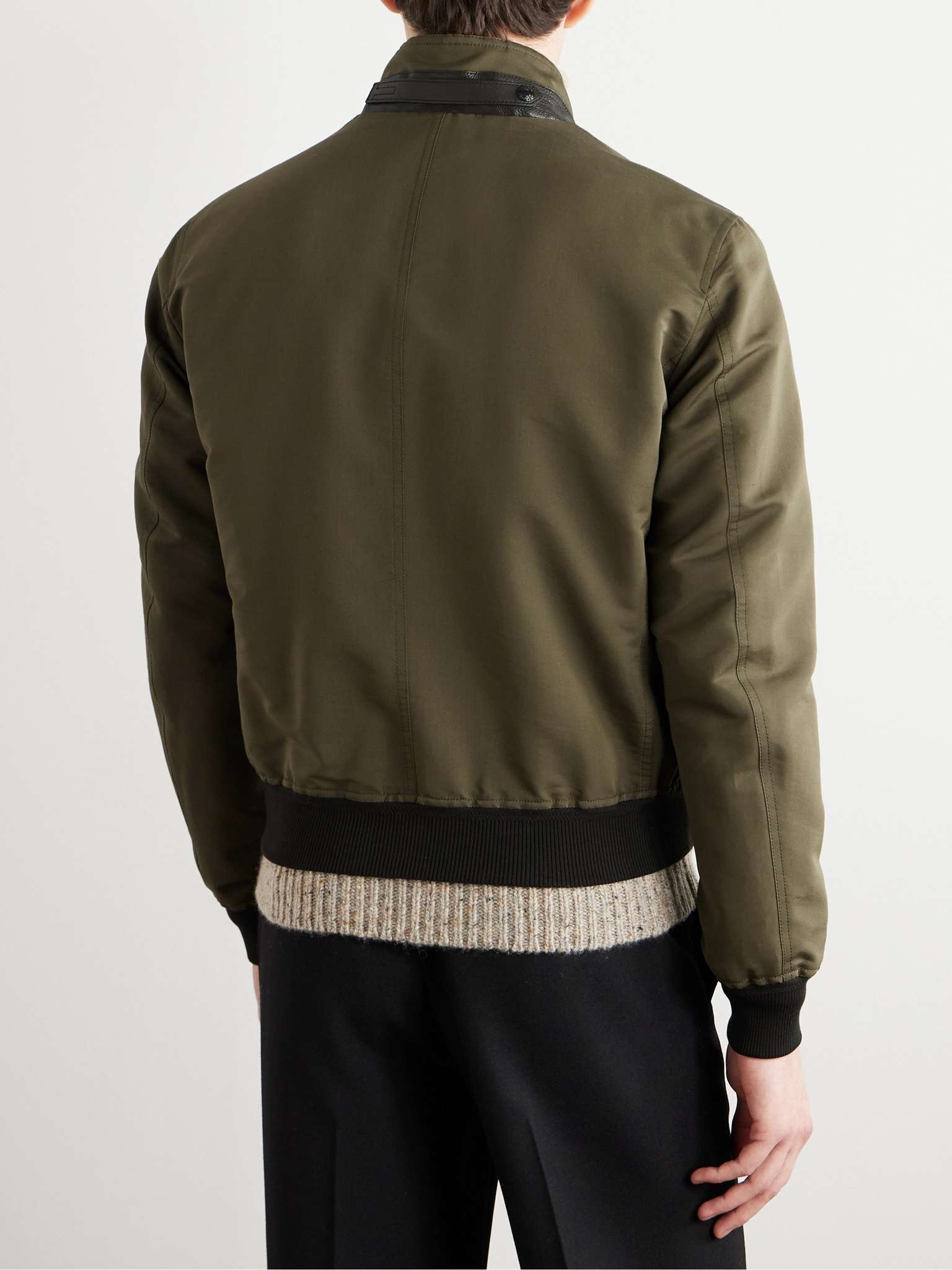 Leather-Trimmed Cotton and Silk-Blend Bomber Jacket - 4