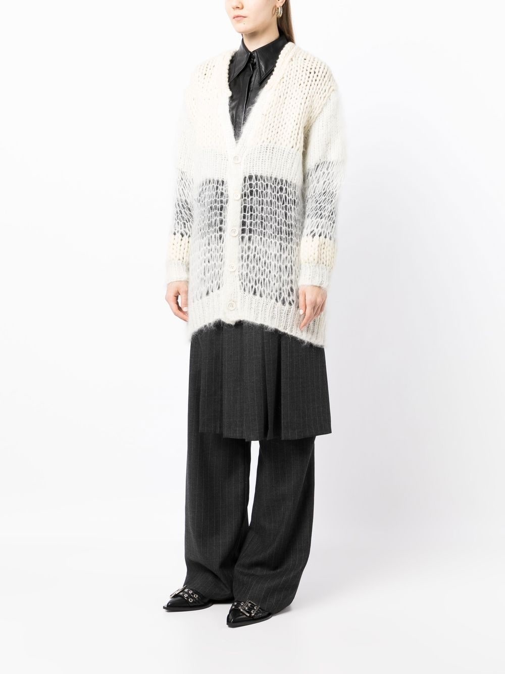 contrasting chunky knit cardigan - 3