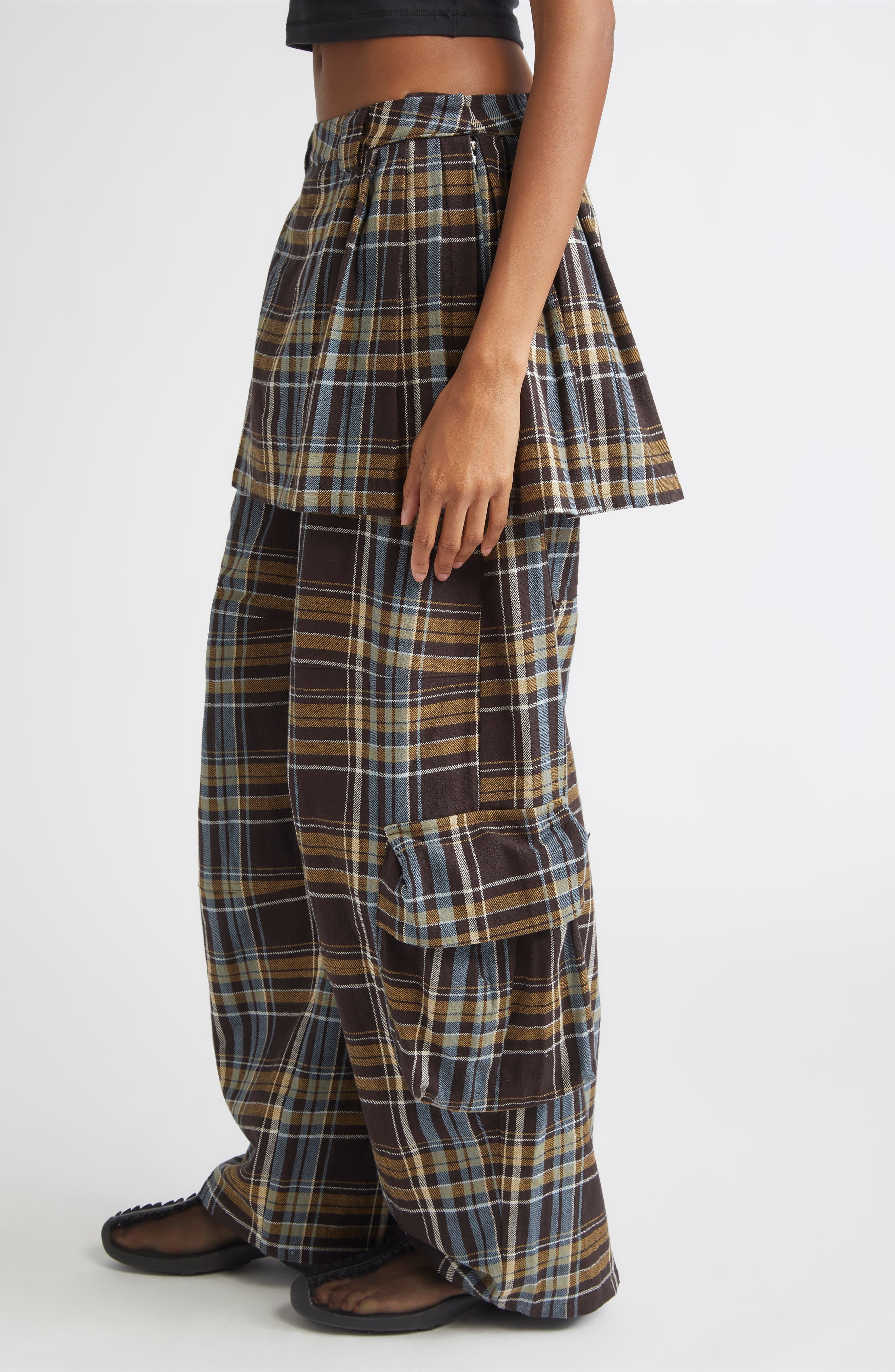 Collina Strada Lawn Plaid Skirt Overlay Cargo Pants in Loam Plaid at Nordstrom - 3