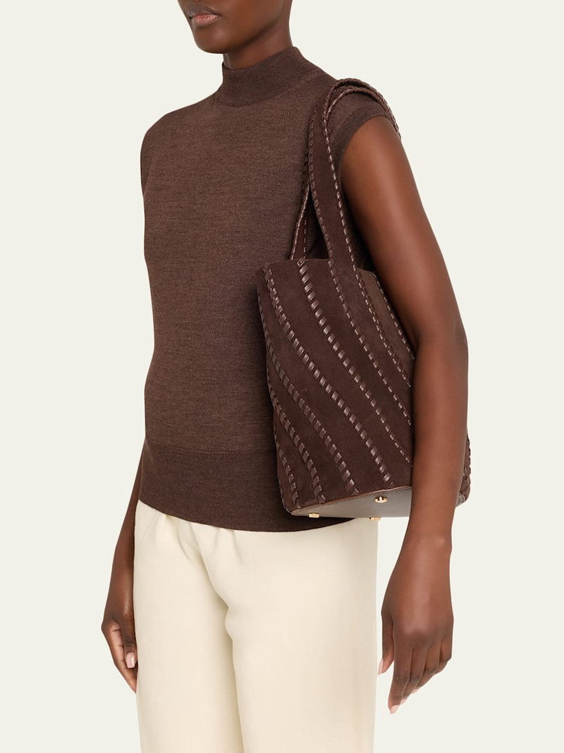 SIMKHAI Talia Leather Whipstitch Suede Bucket Bag outlook