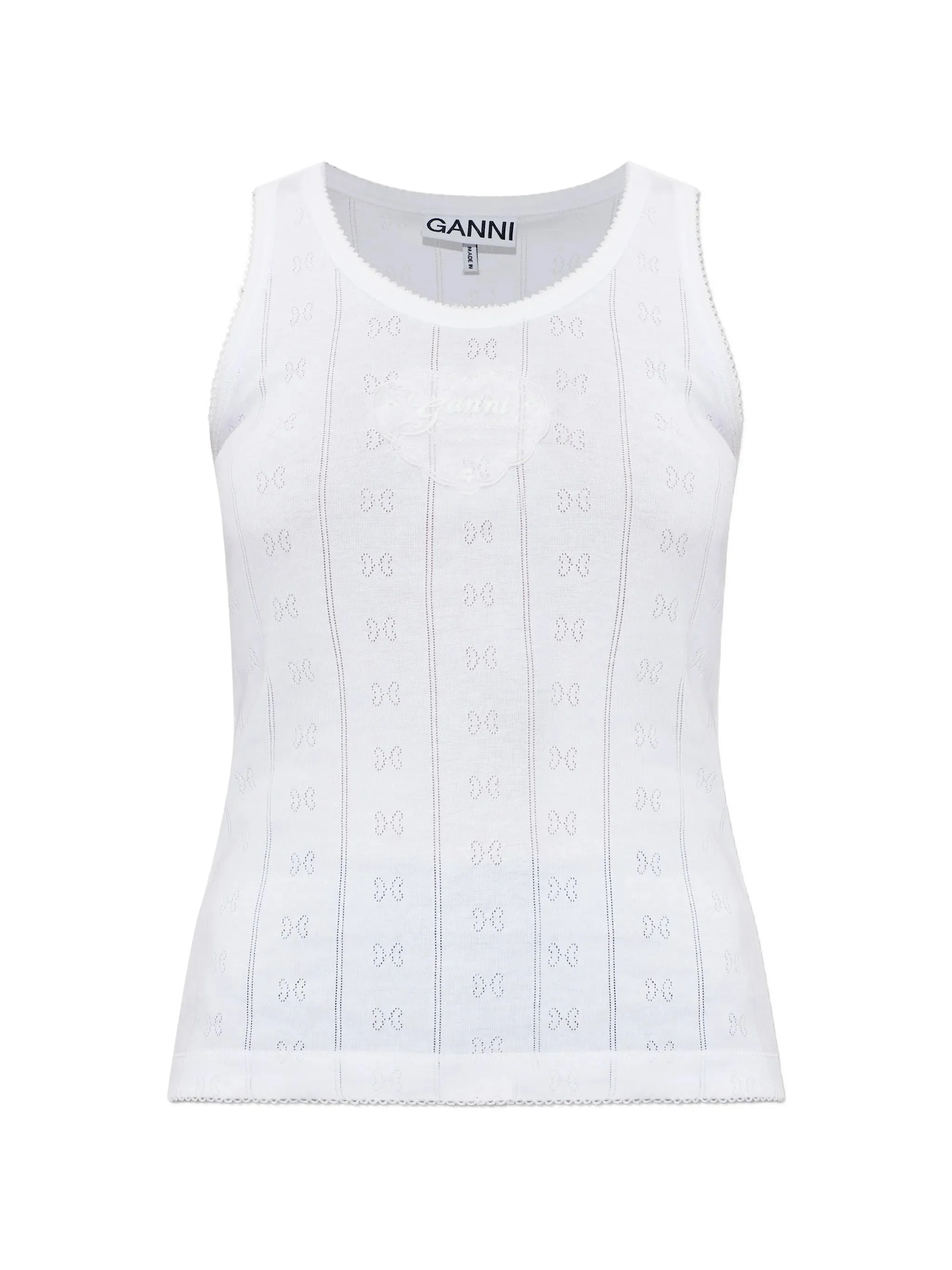Ganni Logo-patch Pointelle-knit Top - 1