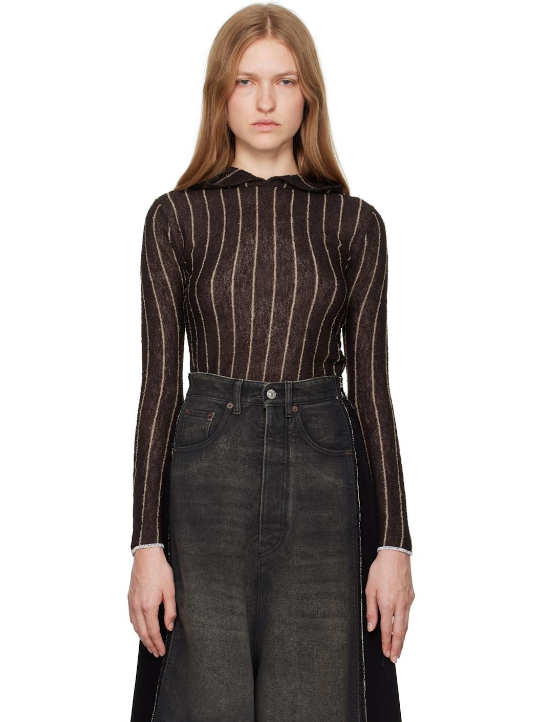 Brown Pinstripes Underpinning Hoodie - 1