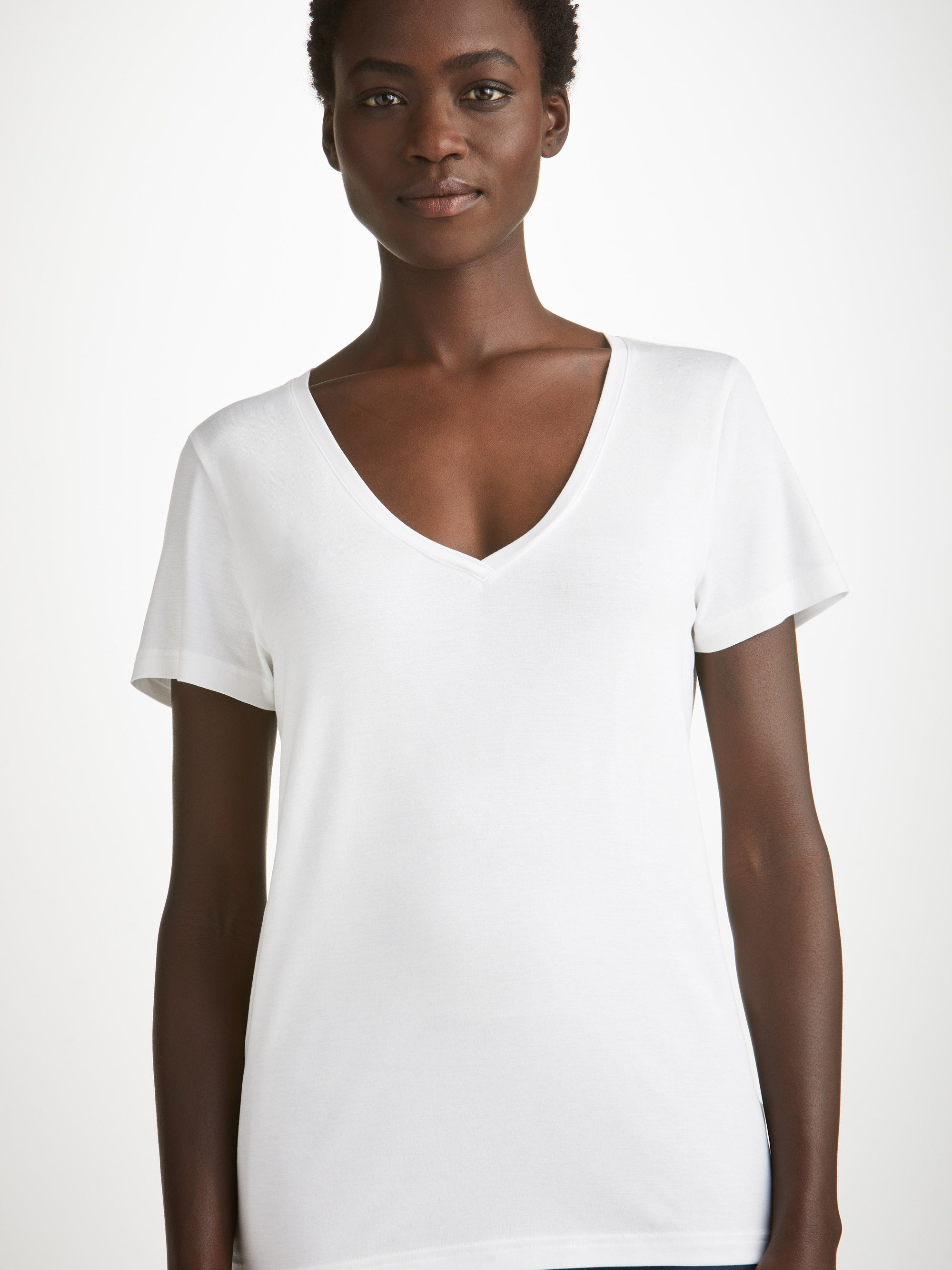 Women's V-Neck T-Shirt Lara Micro Modal Stretch White - 3