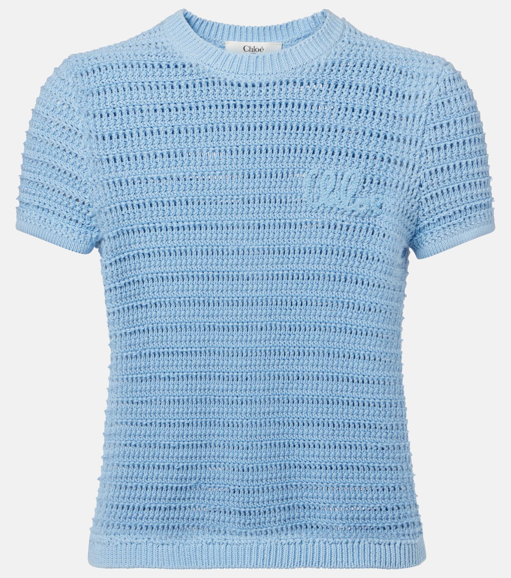Embroidered crochet cotton T-shirt - 1
