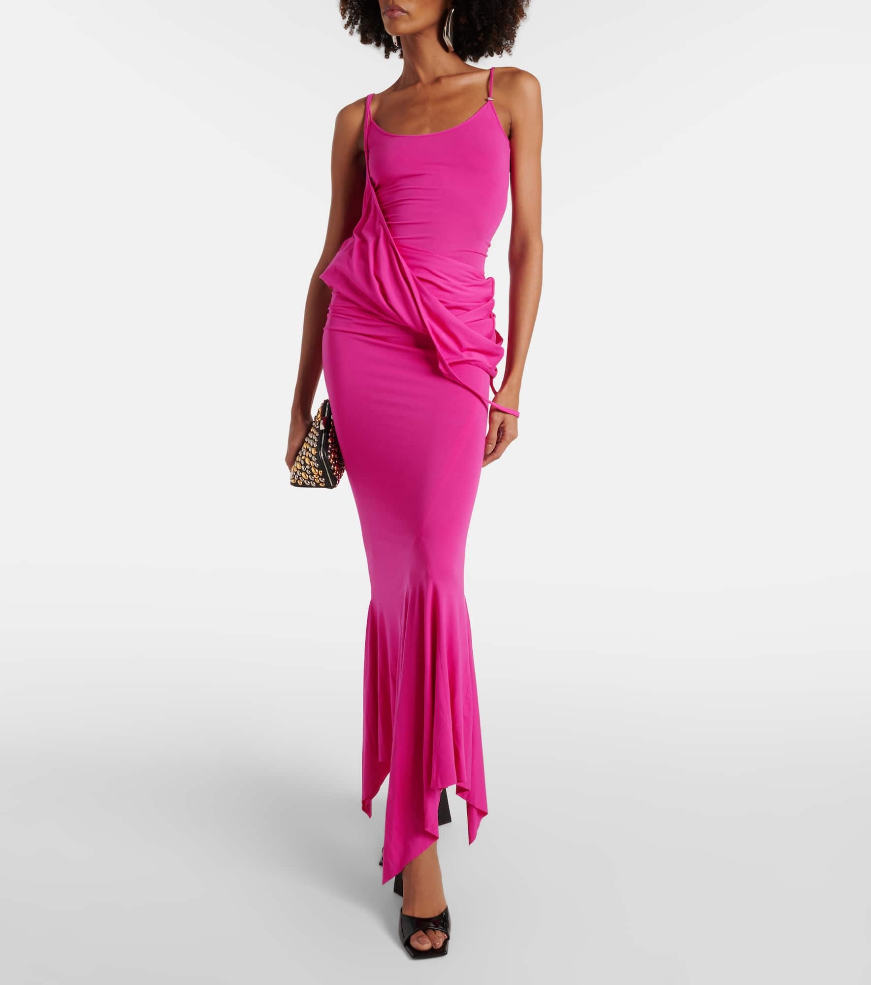 Draped asymmetric jersey midi dress - 2
