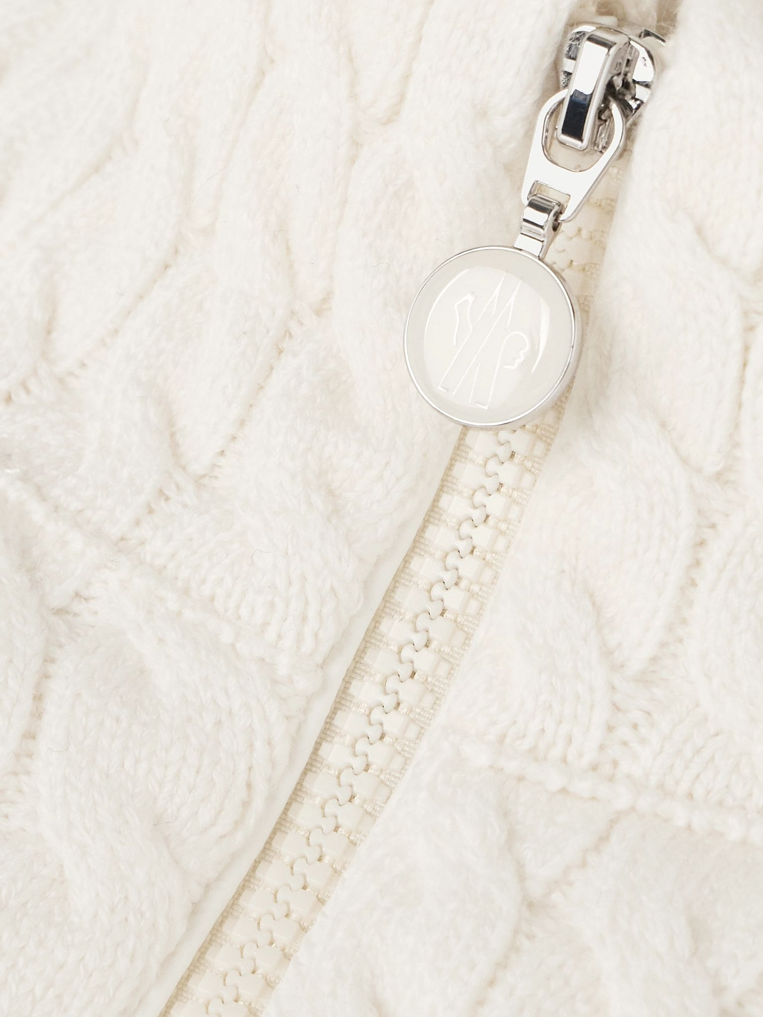 Quilted padded cable-knit cotton-blend down jacket Ivory - 4