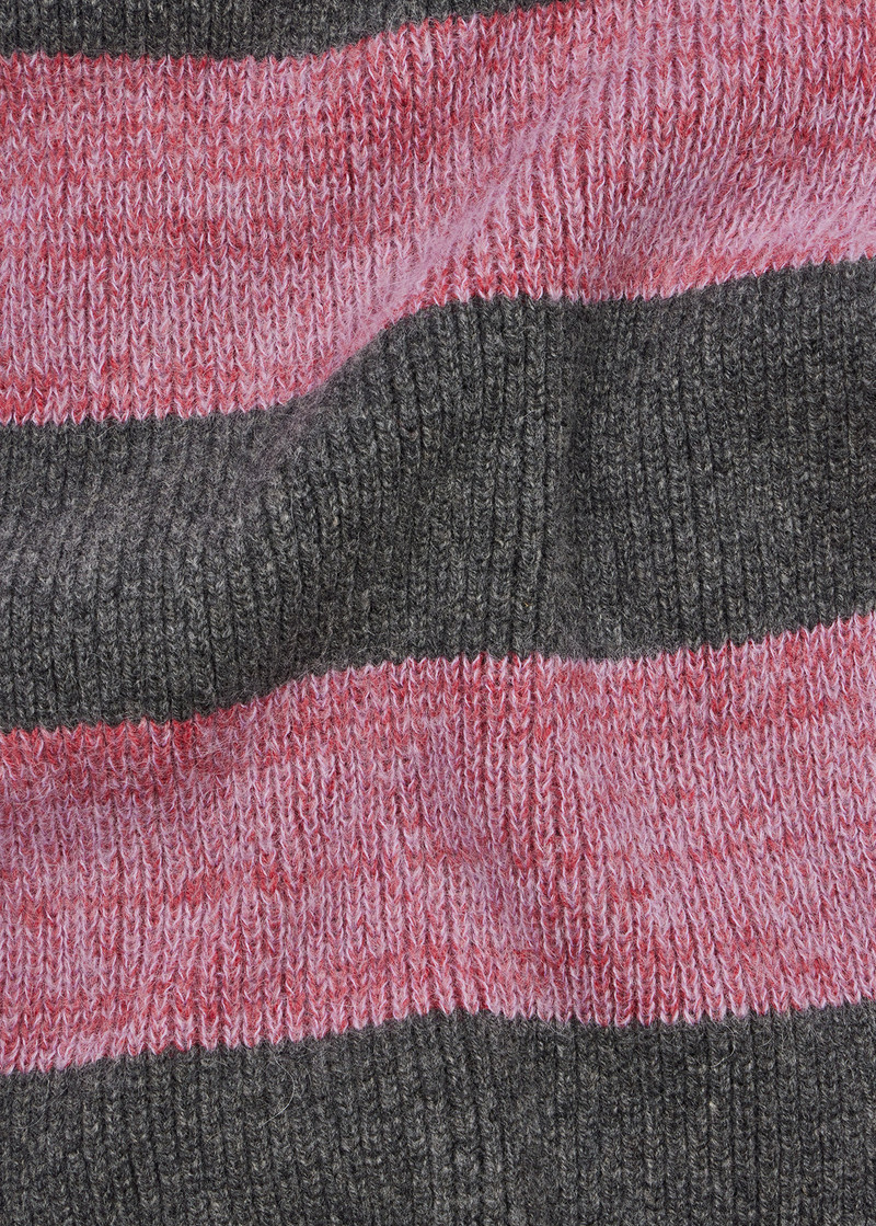 Women's Pink and Grey Lambswool-Blend Block Stripe Beanie and Scarf Set 4