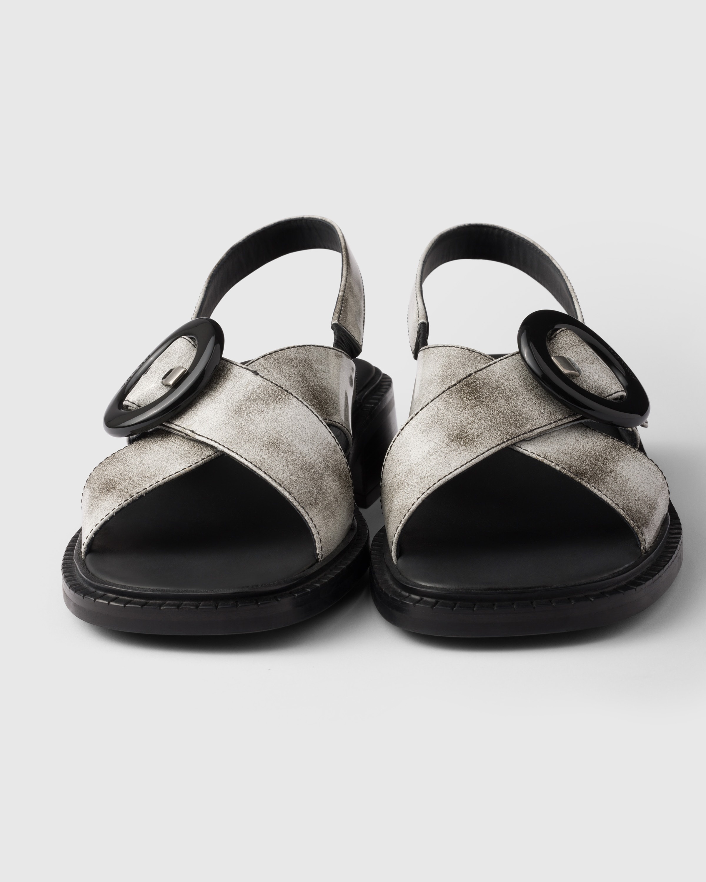 Brushed leather sandals with buckle - 6