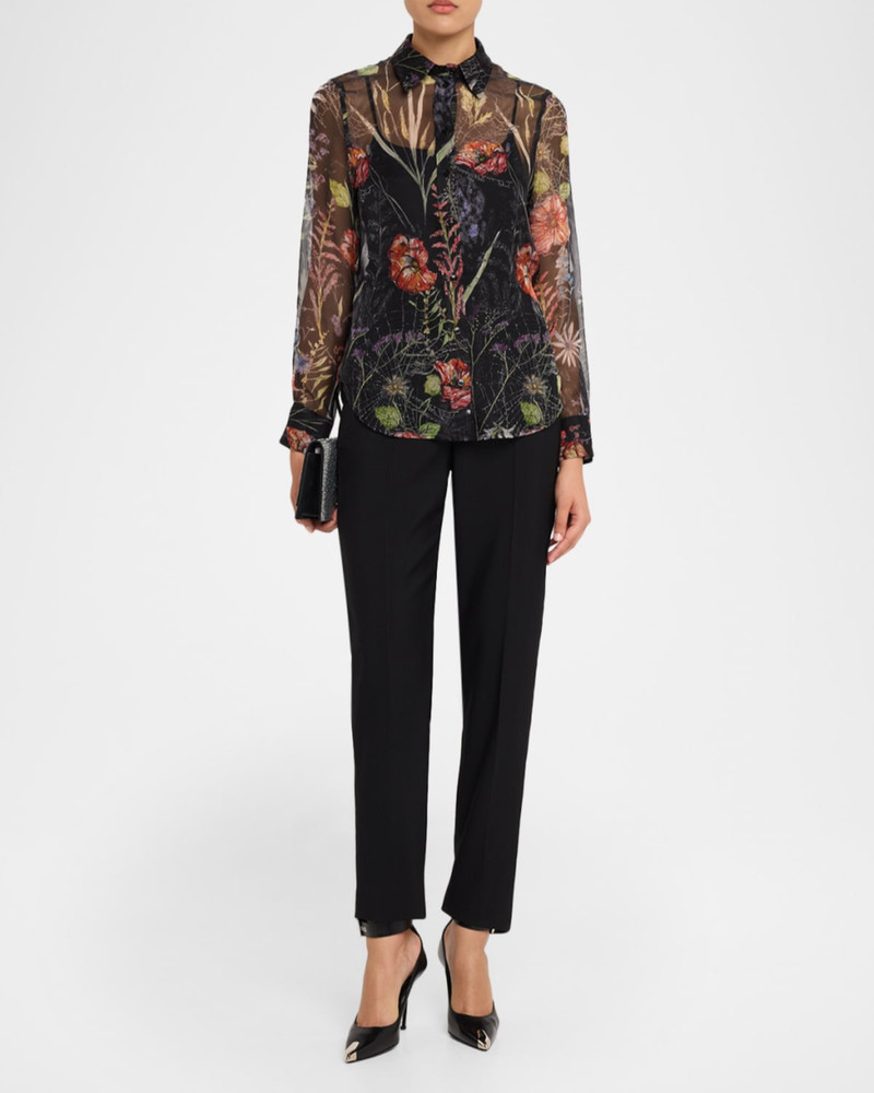 Alexander McQueen Floral-Print Silk Organza Collared Blouse outlook