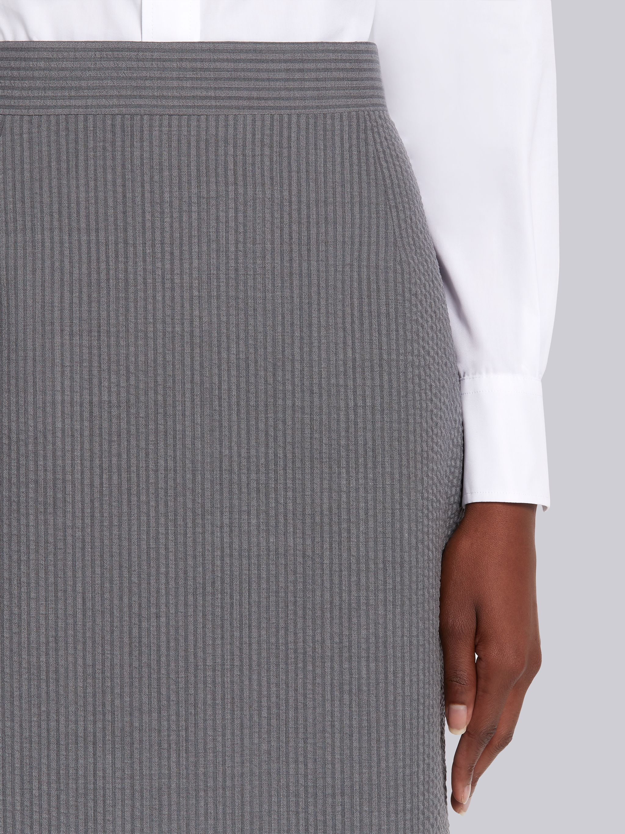 Light Grey Wool Seersucker Pencil Skirt - 5