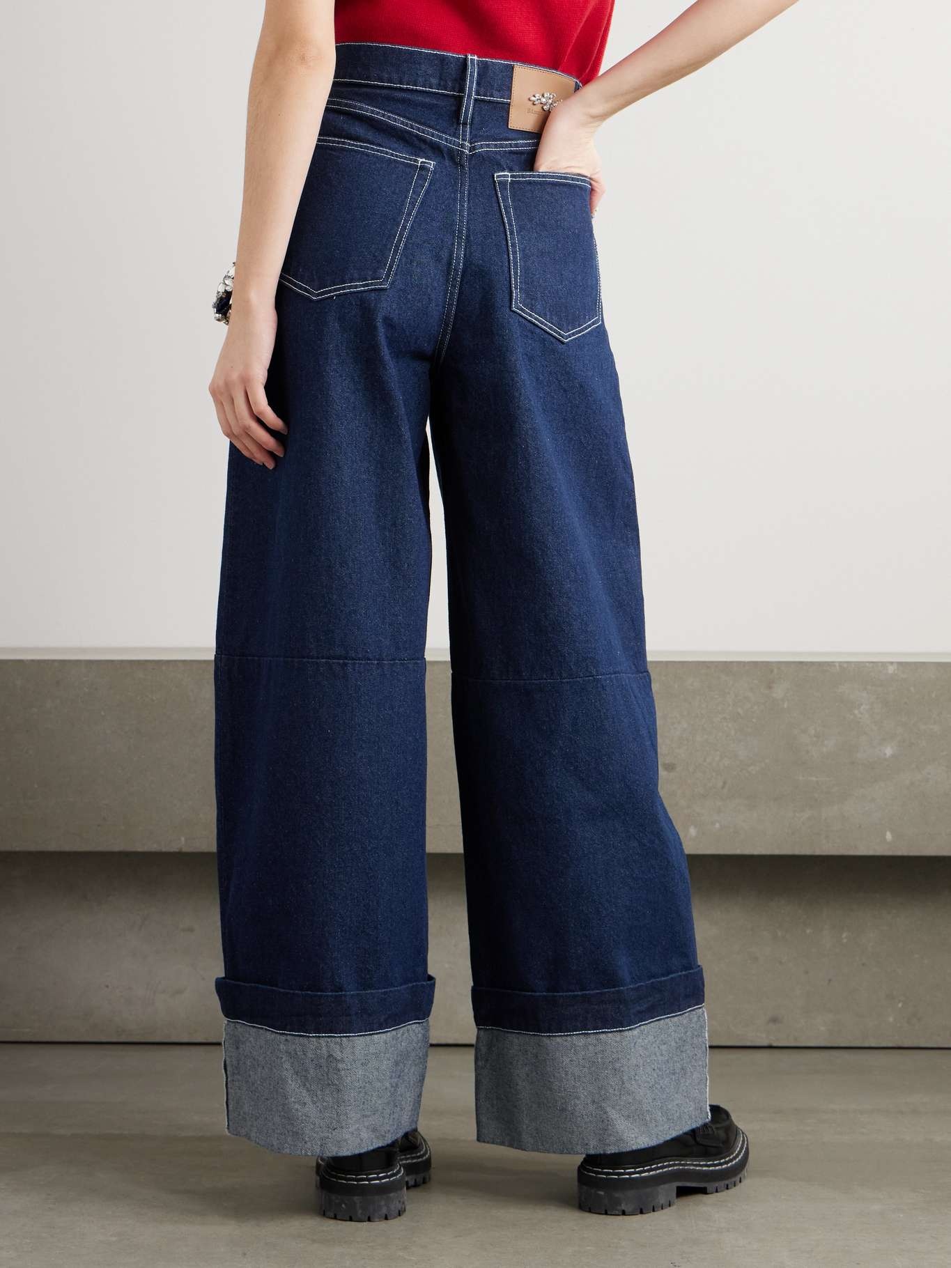 Crystal-embellished mid-rise wide-leg jeans Indigo - 3