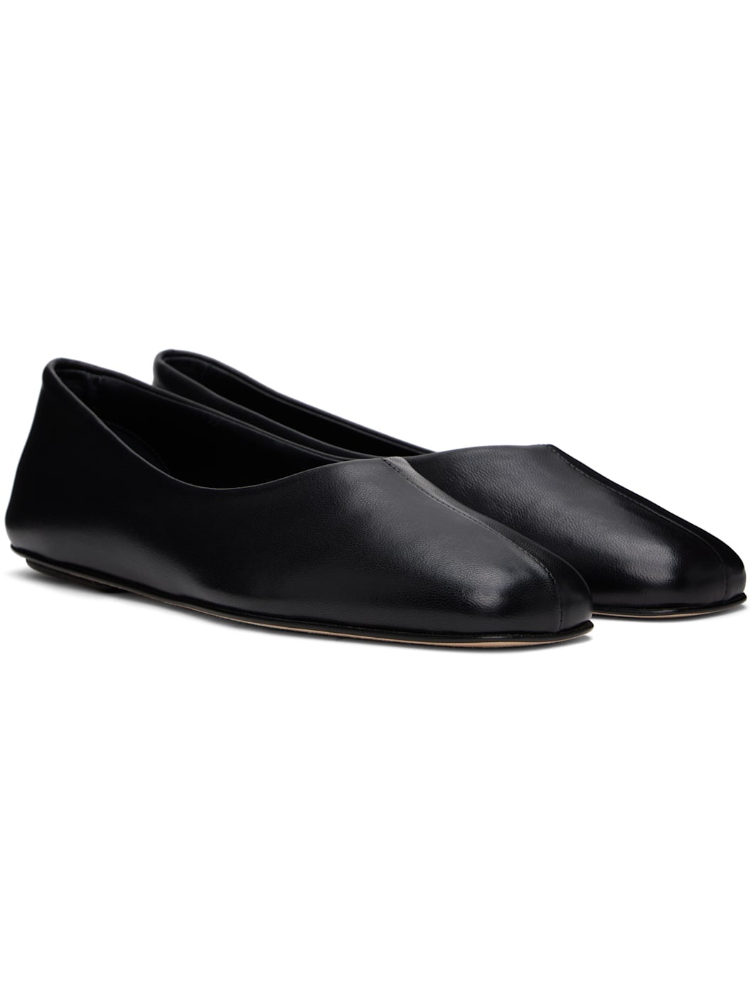 Black Nappa Leather Ballerina Flats - 4
