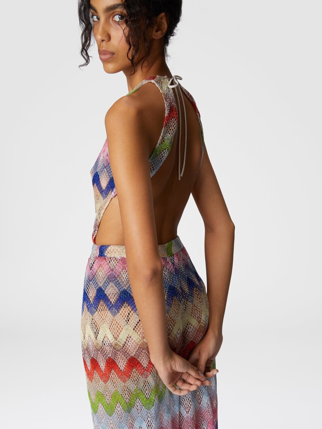 Long jumpsuit in viscose and mesh blend - 5