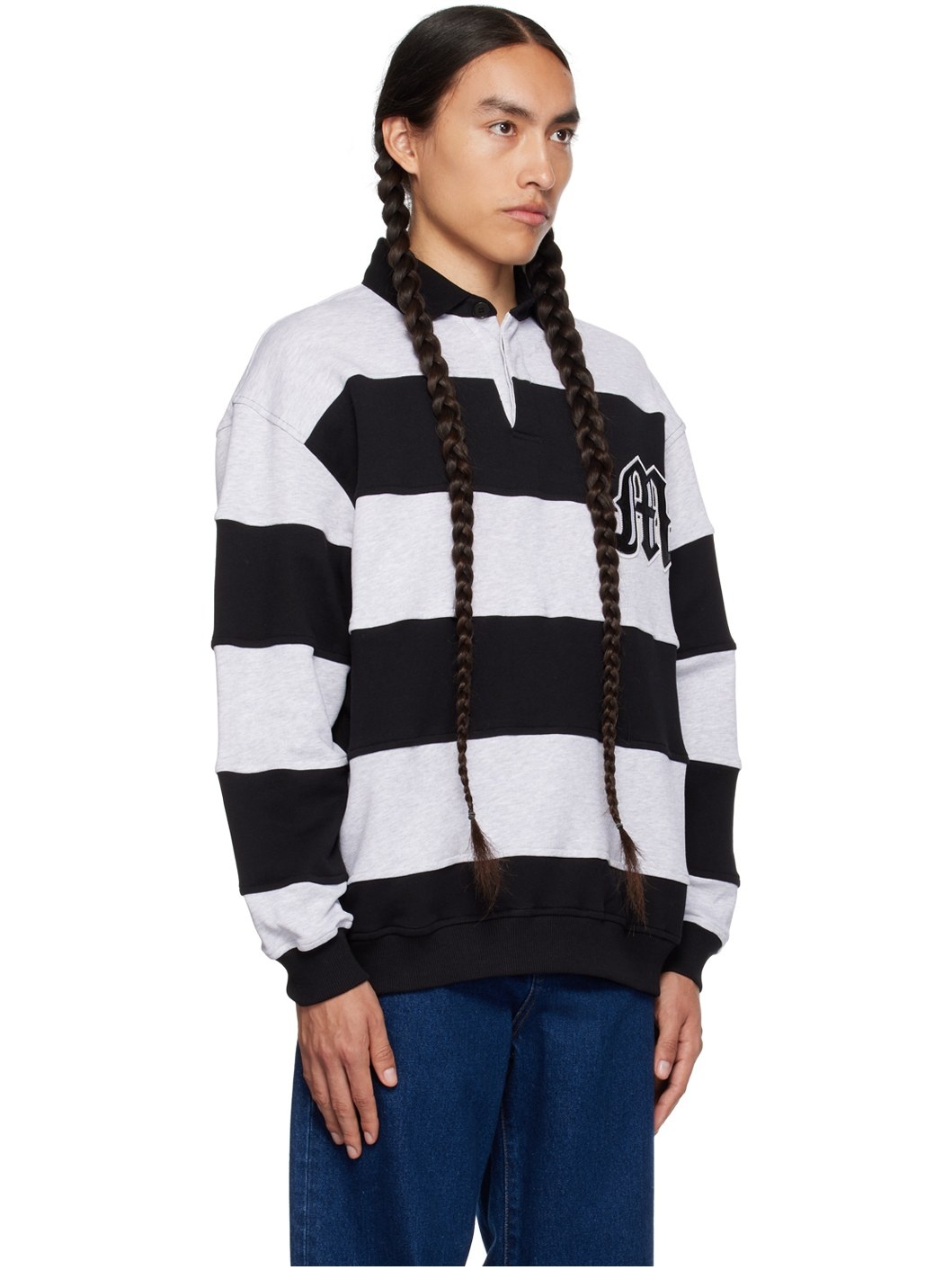 Gray Striped Long Sleeve Polo - 2