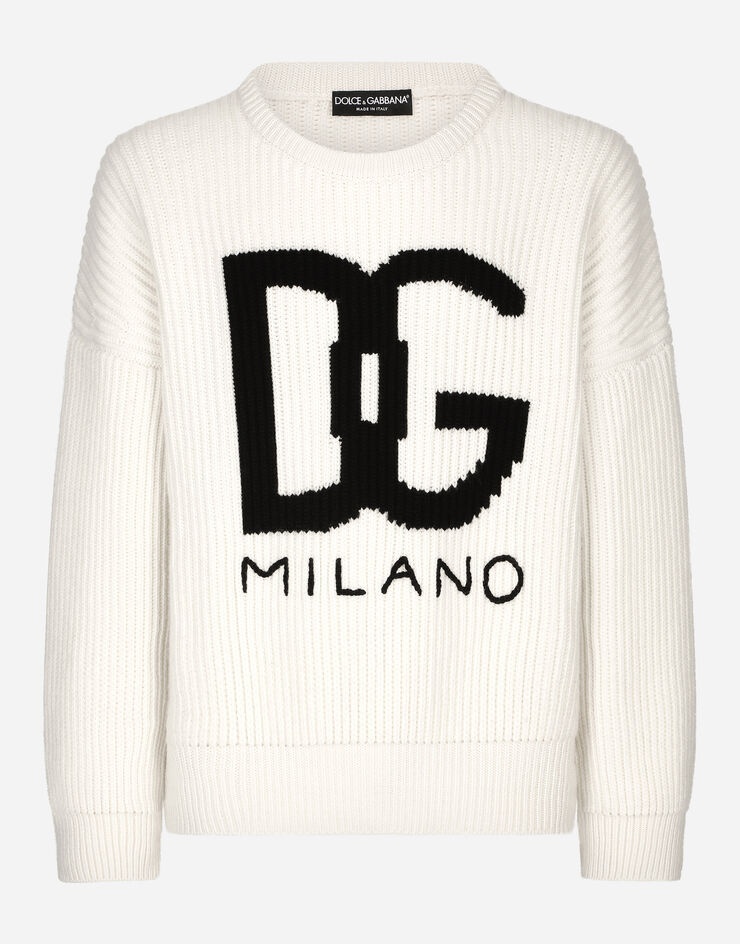 Cashmere round-neck sweater with DG logo inlay - 3