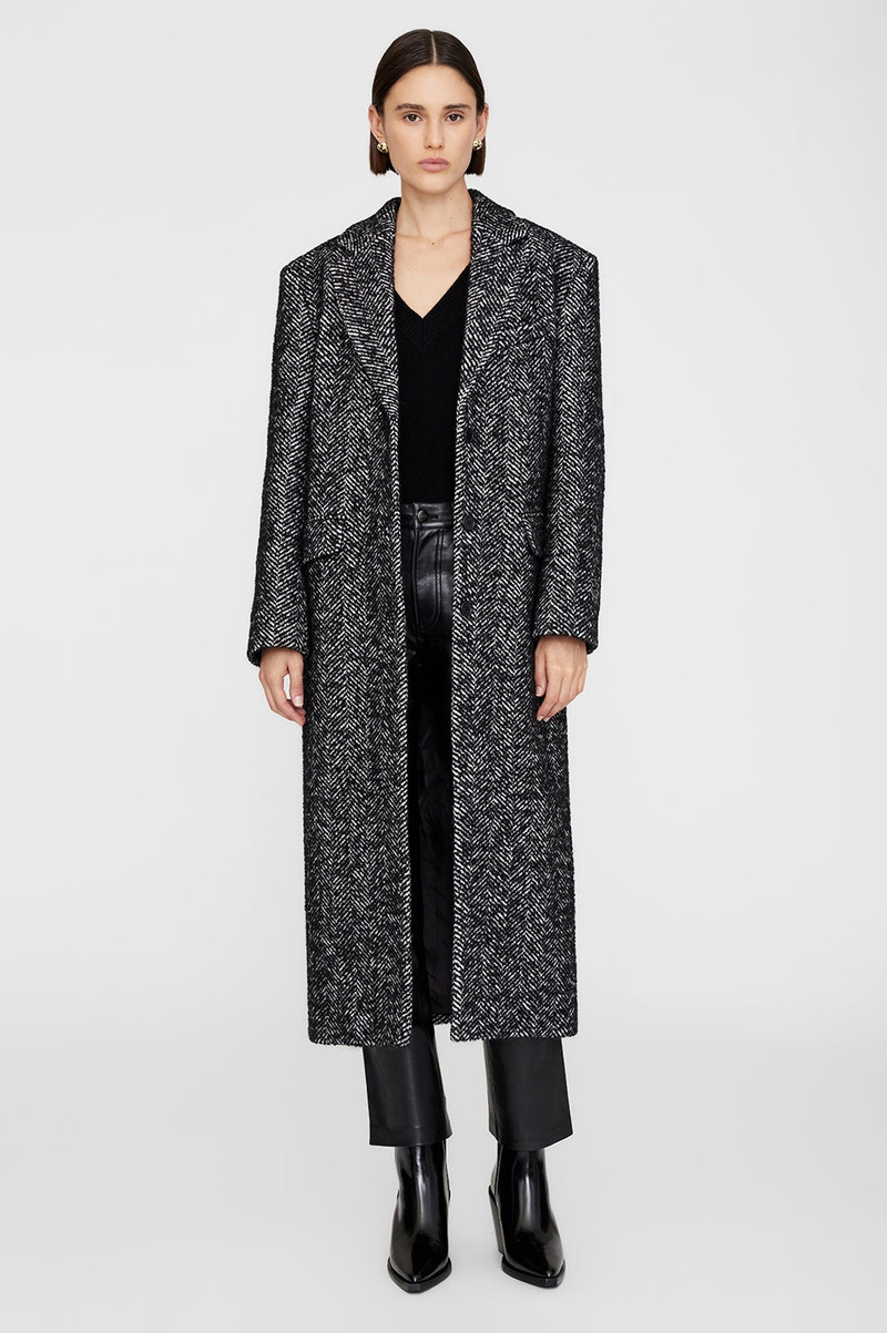 ANINE BING Quinn Coat - Black And White Tweed outlook