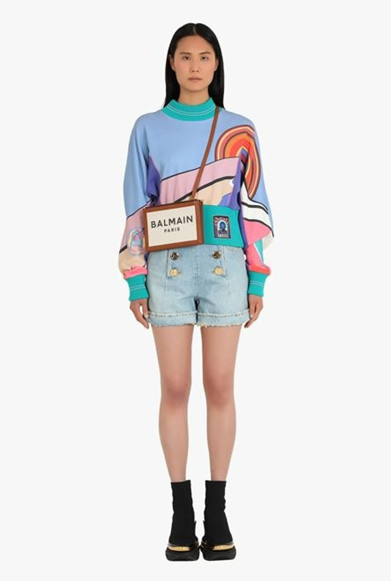 Balmain Ecru canvas B-Army 26 clutch with brown leather panels outlook