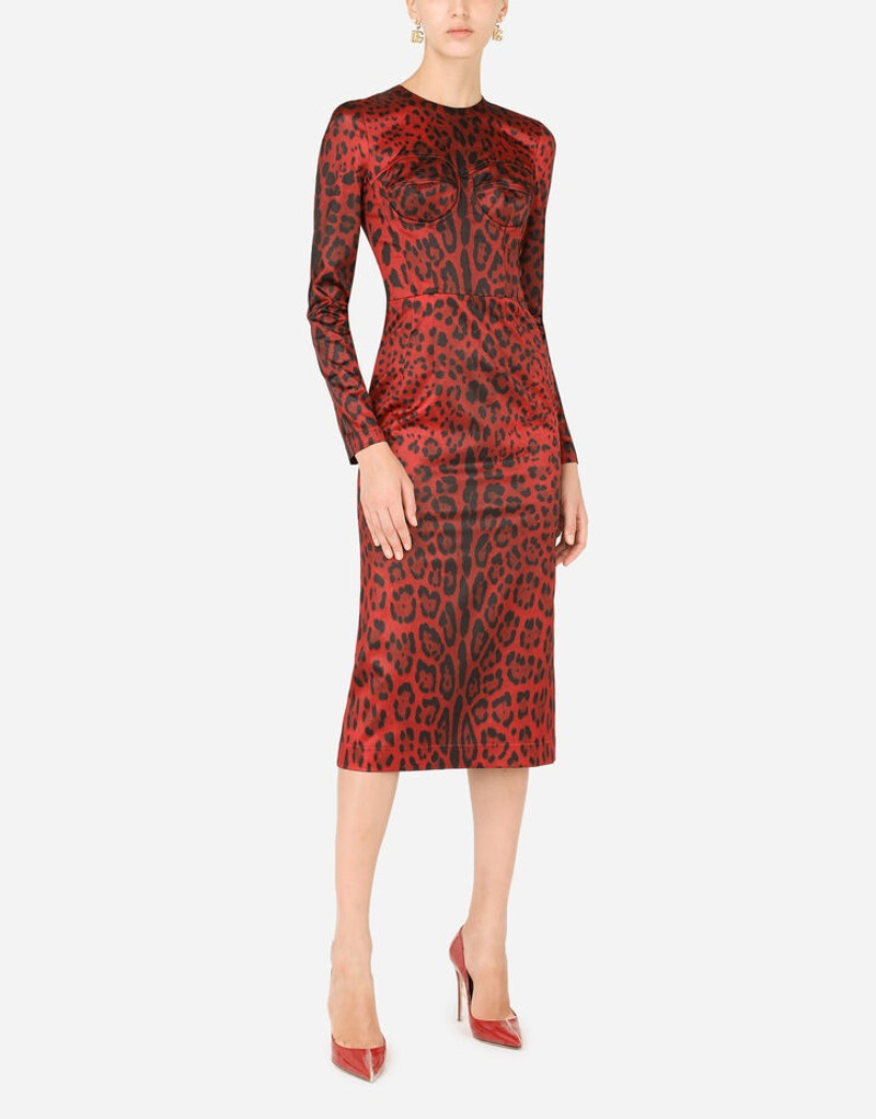 Calf-length bustier dress with leopard print 6