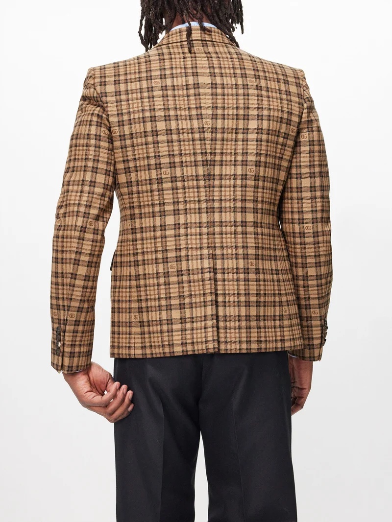 Checked wool-blend blazer - 4