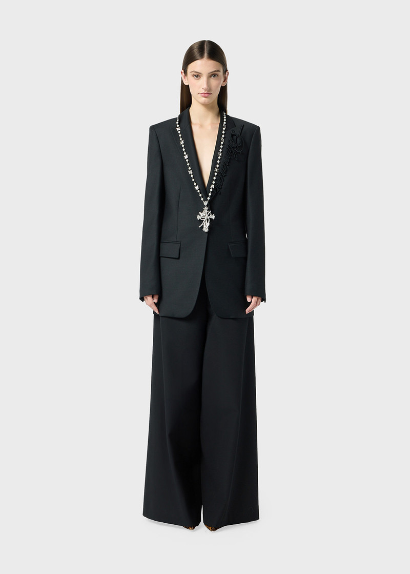 Blumarine SUPERWIDE-LEG PANTS IN GRAIN DE POUDRE WOOL outlook