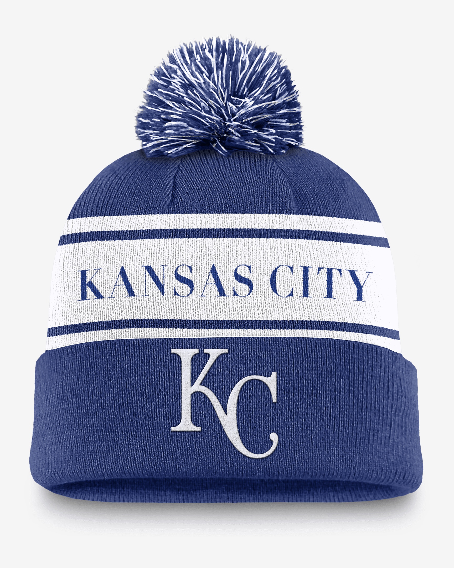 Kansas City Royals Team Stripe Peak Men's Nike MLB Cuffed Pom Beanie - 1