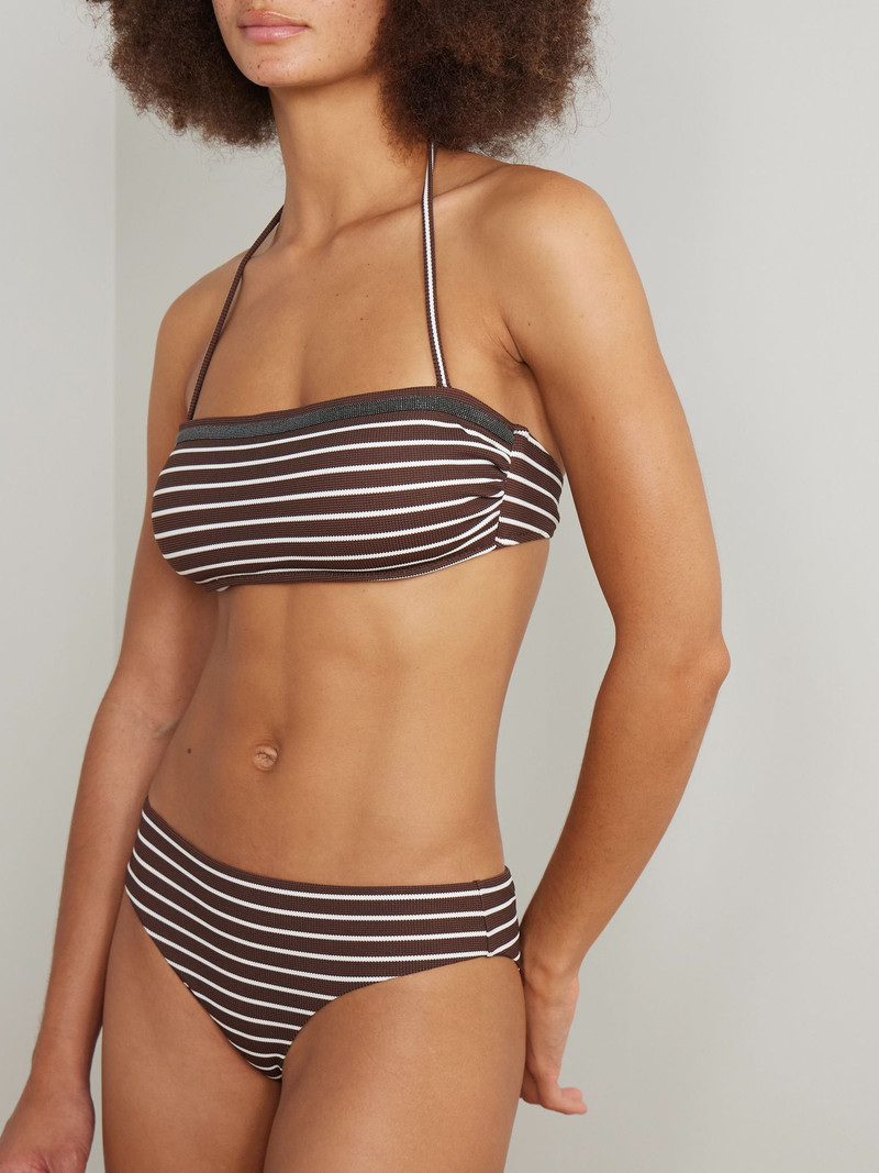 Brunello Cucinelli Striped woven halterneck bikini top Brown outlook