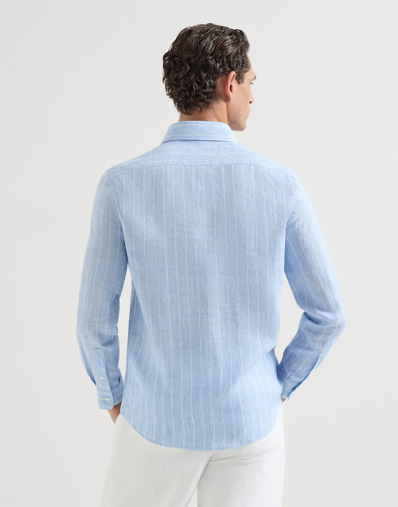 Chalk stripe linen easy fit shirt with spread collar 3