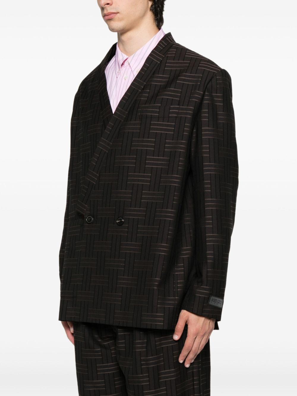 double-breasted patterned blazer - 3