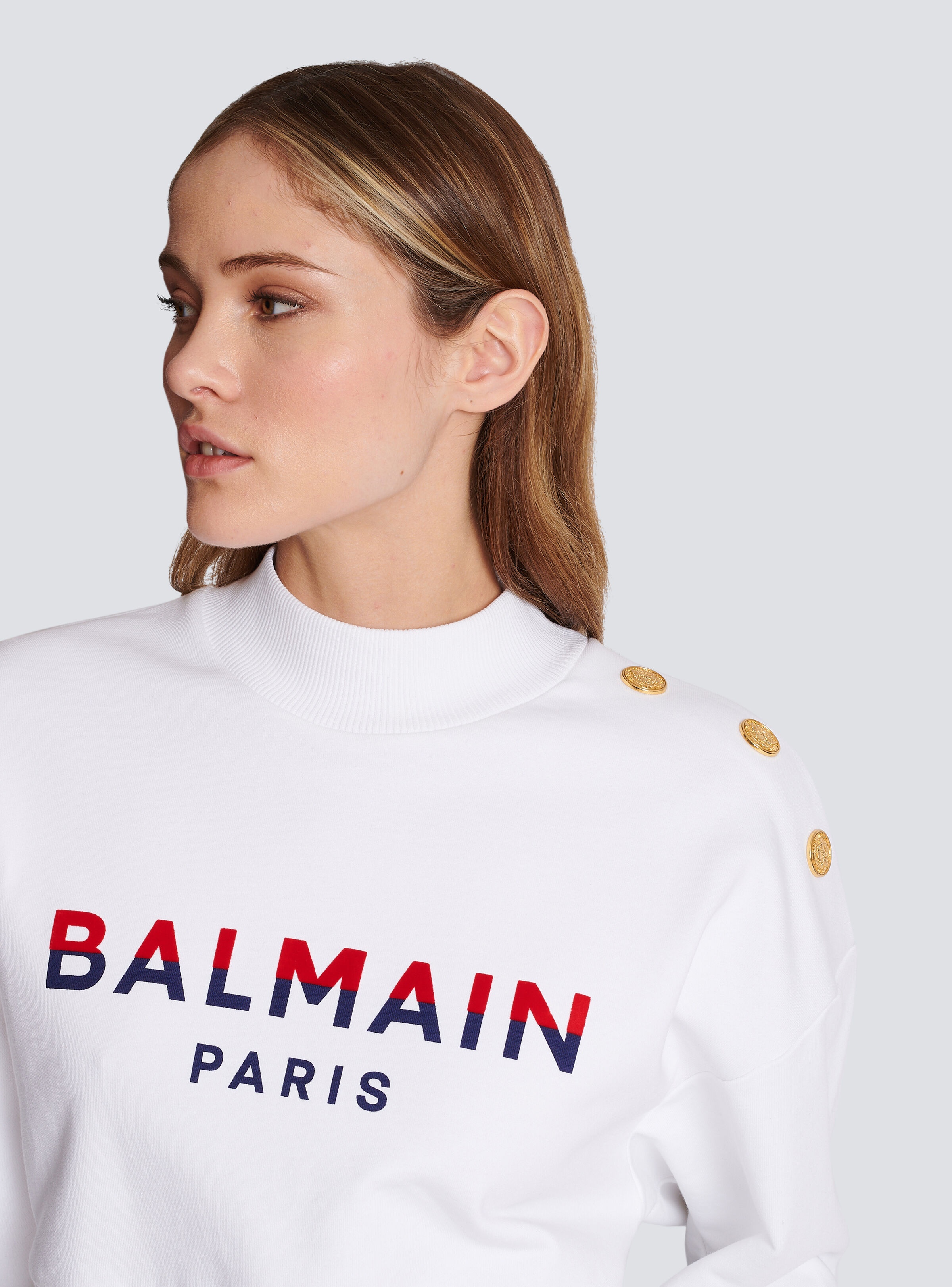 Flocked Balmain Paris cropped sweatshirt - 6