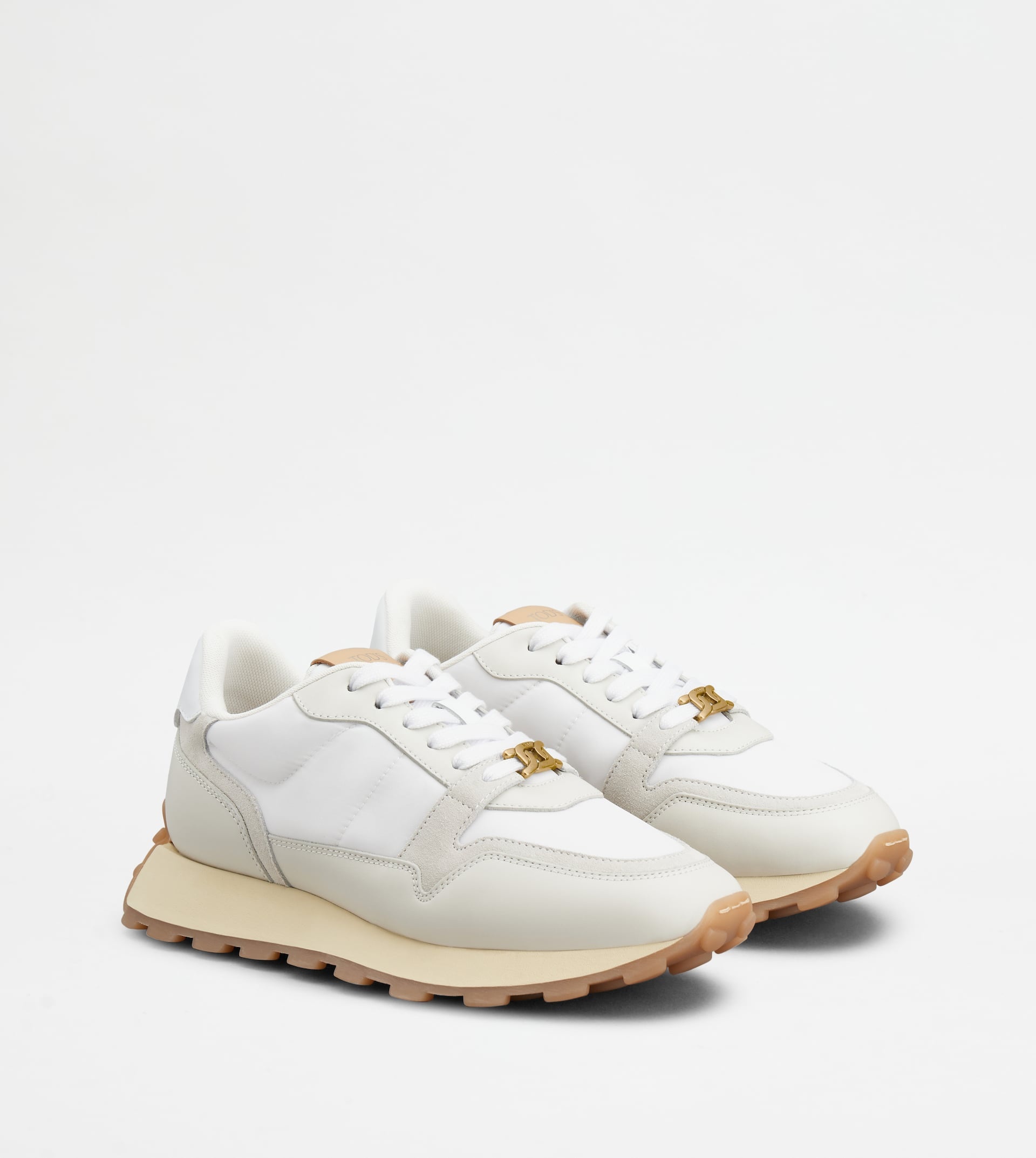 SNEAKERS IN LEATHER AND FABRIC - BEIGE, WHITE - 4
