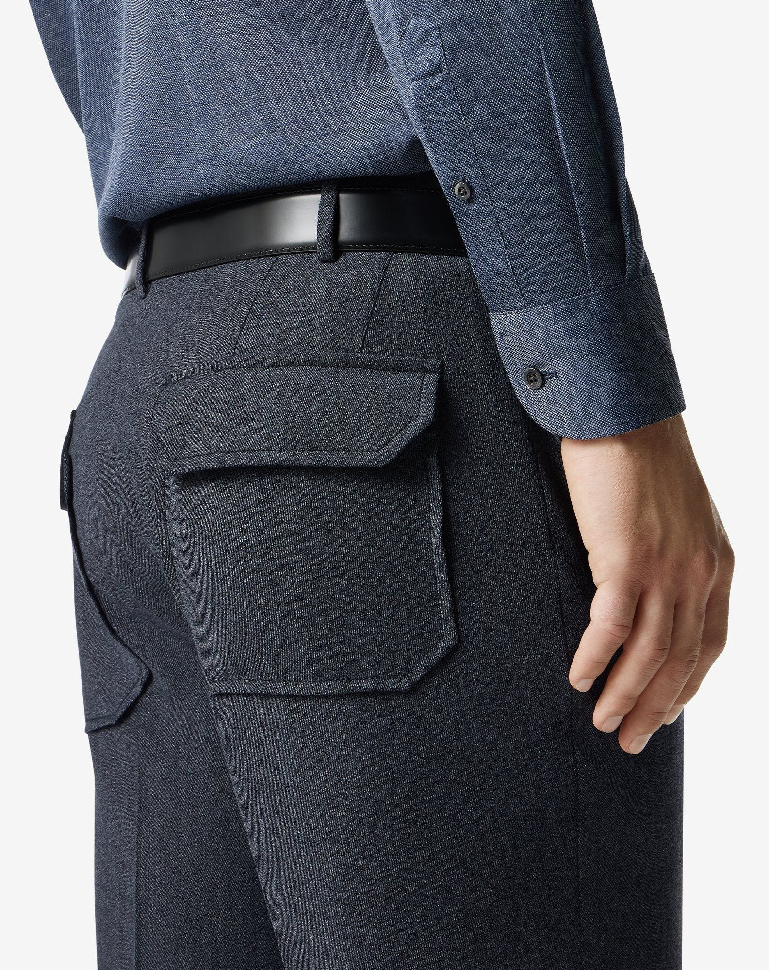 Blue wool and cotton chinos - 5