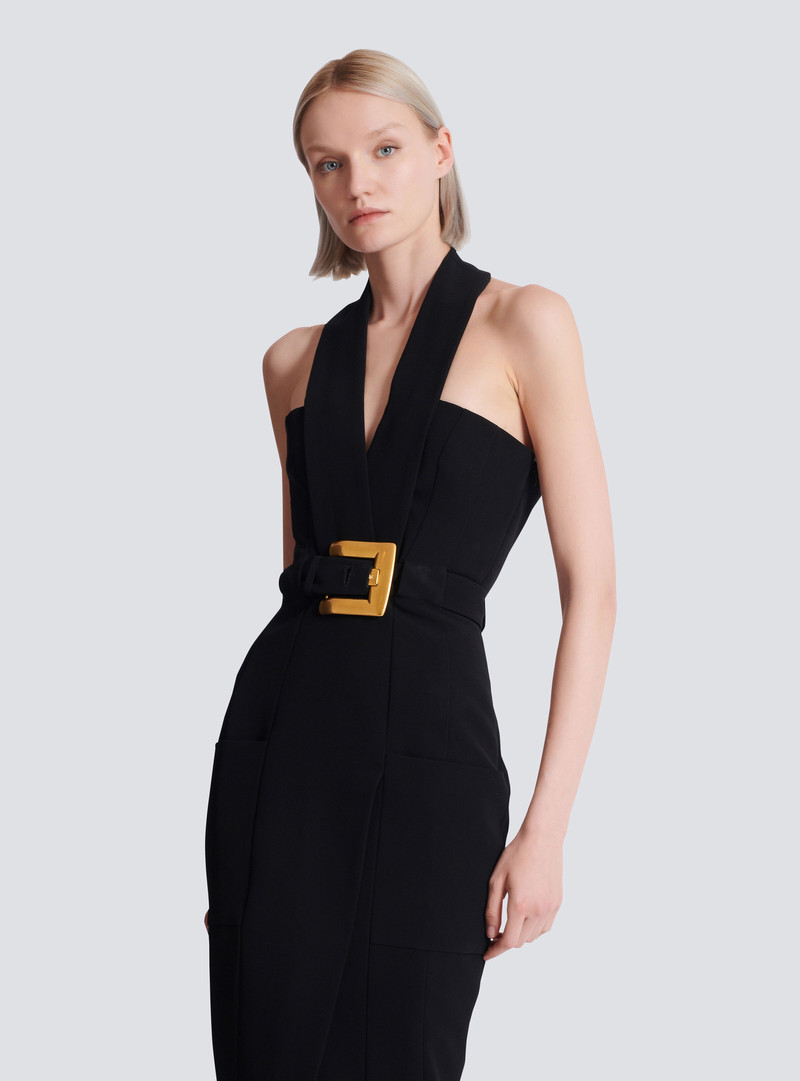 Long crepe dress with belt 6