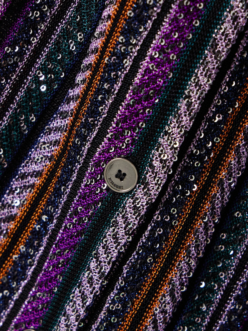 Sequin-embellished striped crochet-knit cardigan Black 4
