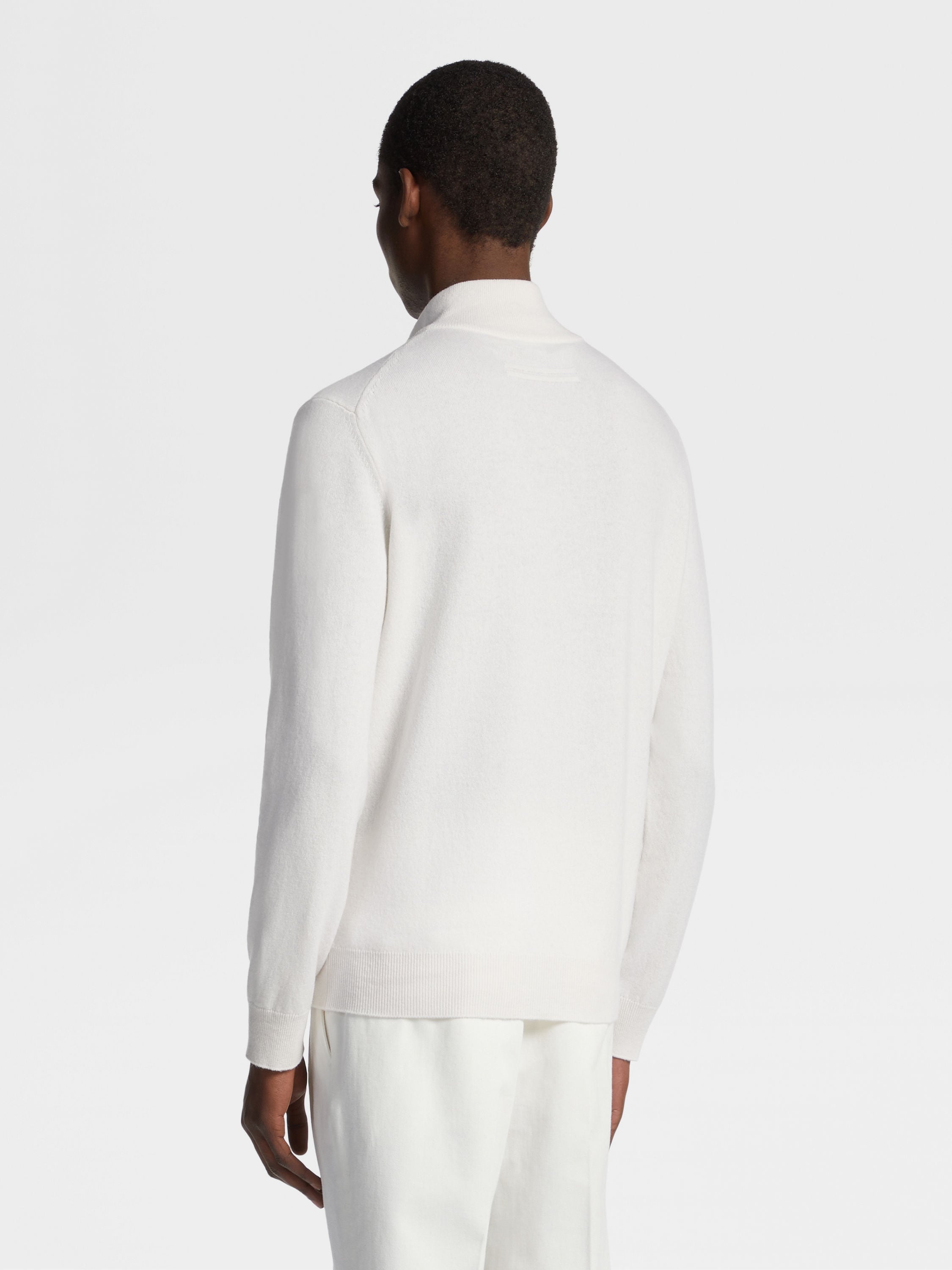 WHITE OASI CASHMERE ZIP MOCK NECK SWEATER - 3