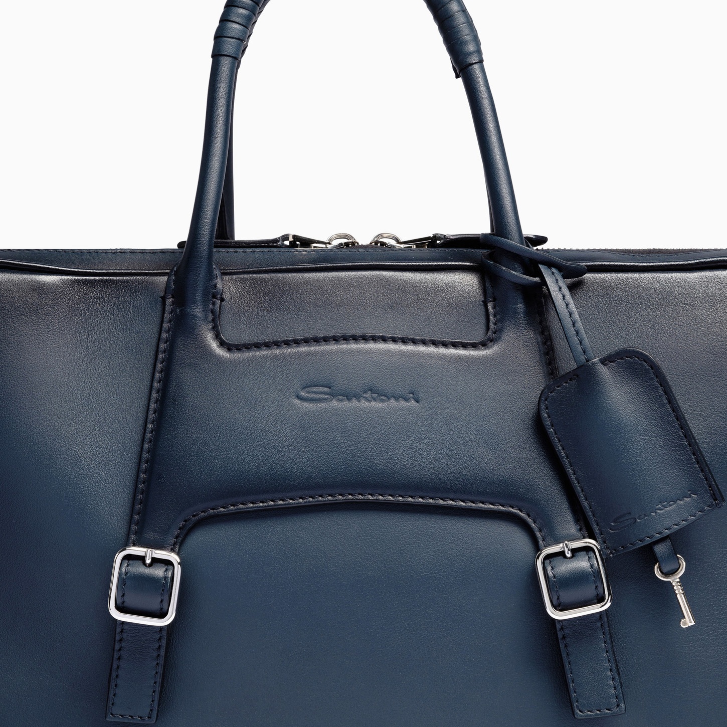 Blue leather laptop bag - 4