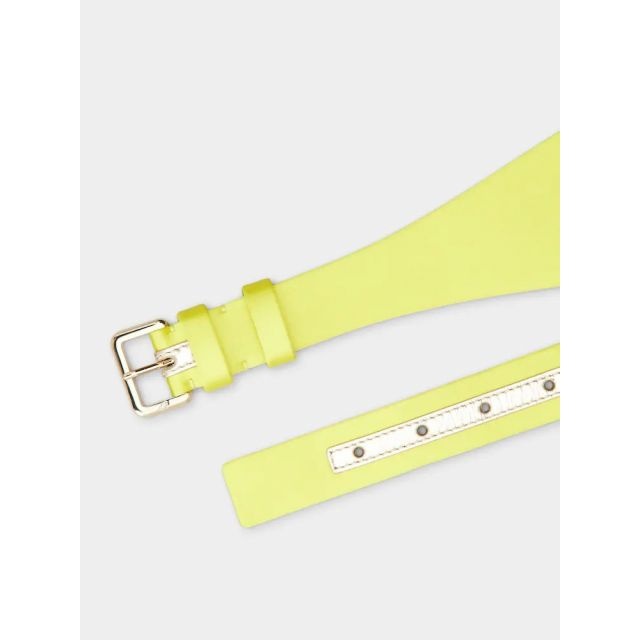 Yellow Très Vivier Shaped Strass Buckle Belt in Satin - 3