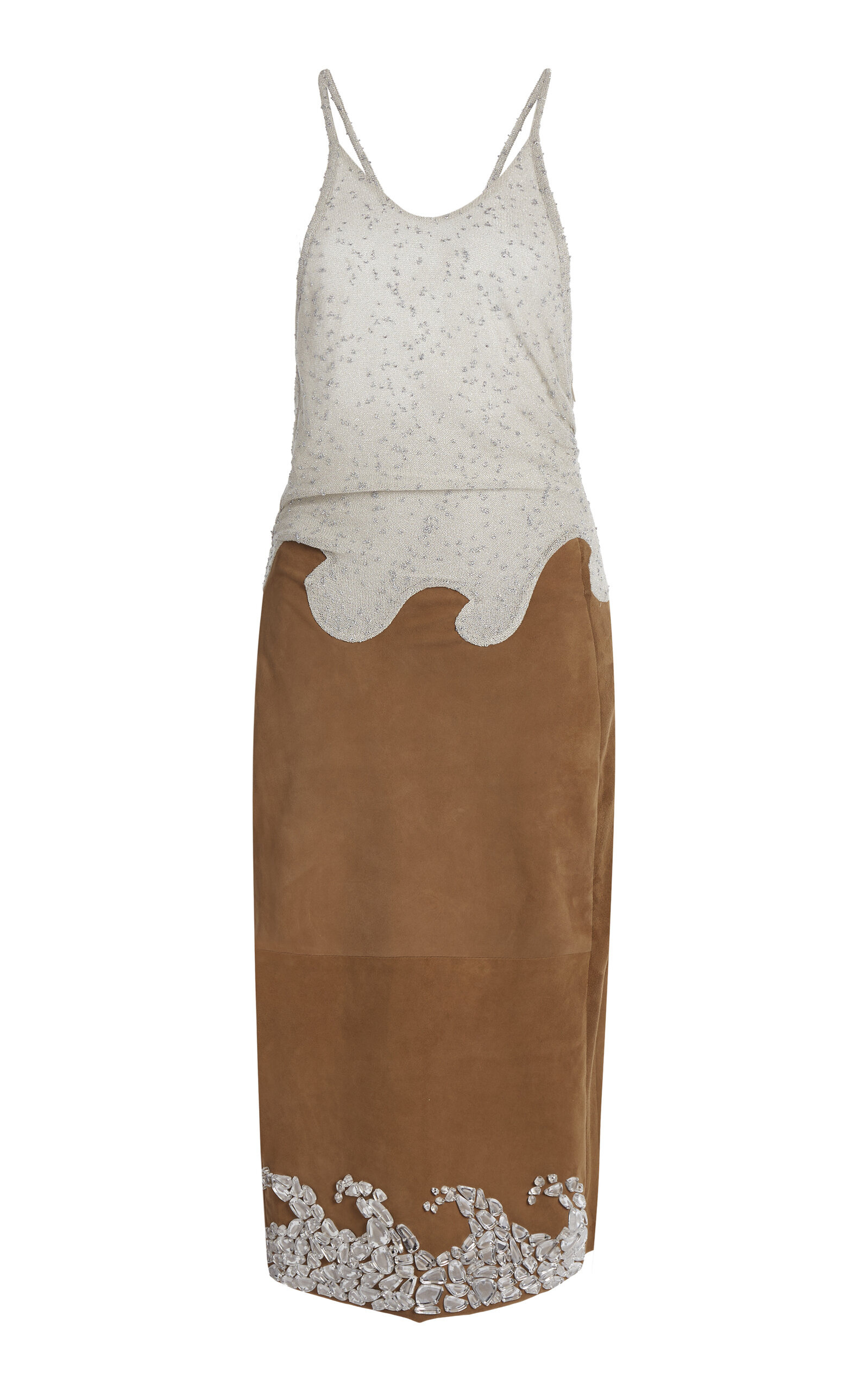 Corrode Knit-Suede Halter Midi Dress tan - 1
