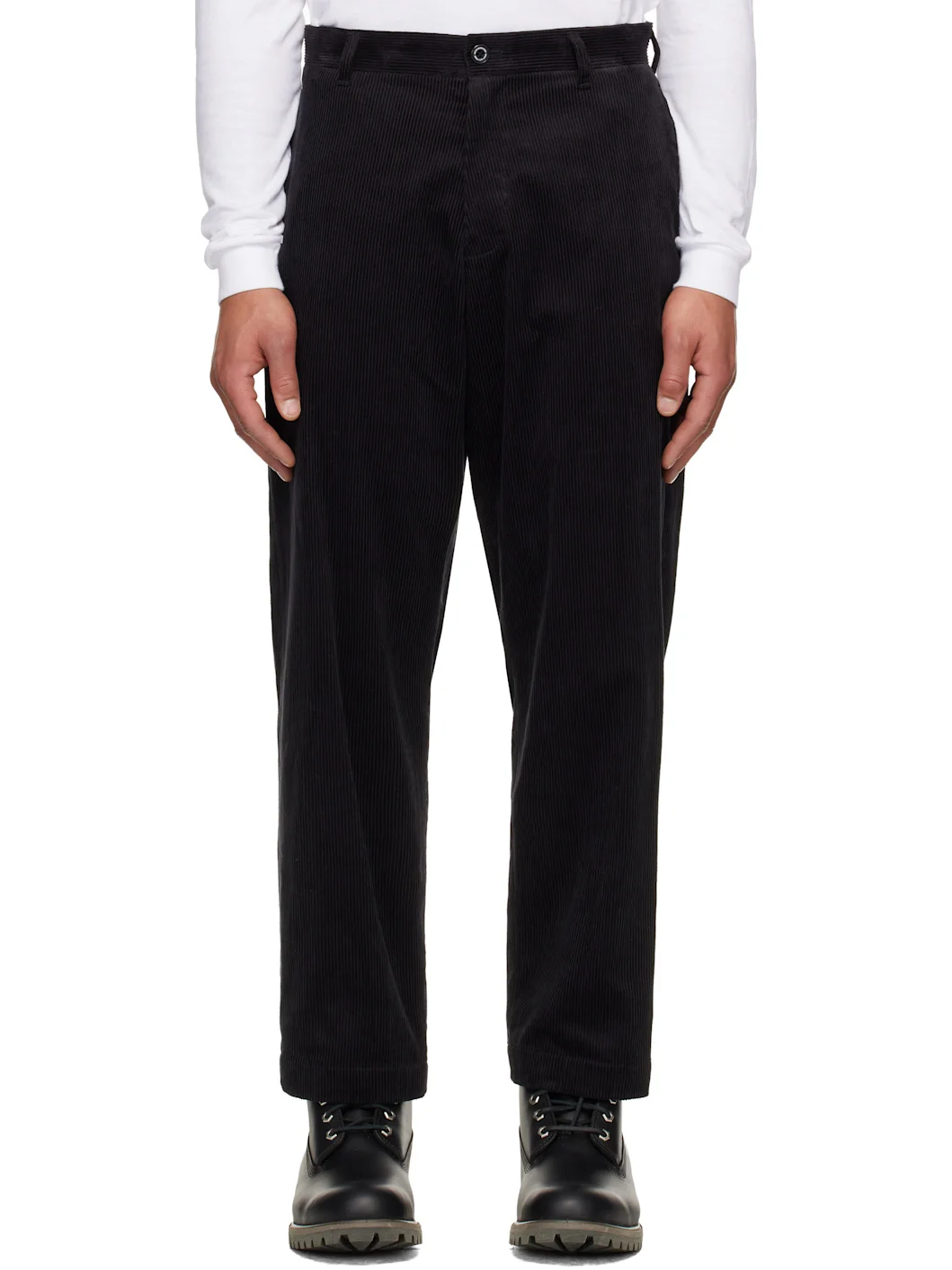 Black Corduroy Plain Trousers - 1