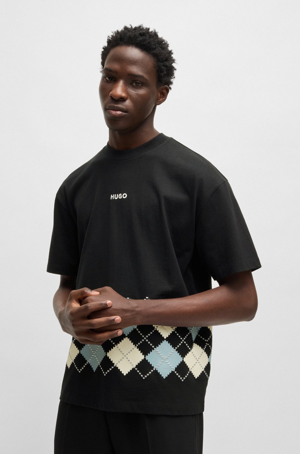 COTTON-JERSEY T-SHIRT WITH ARGYLE PATTERN - 2