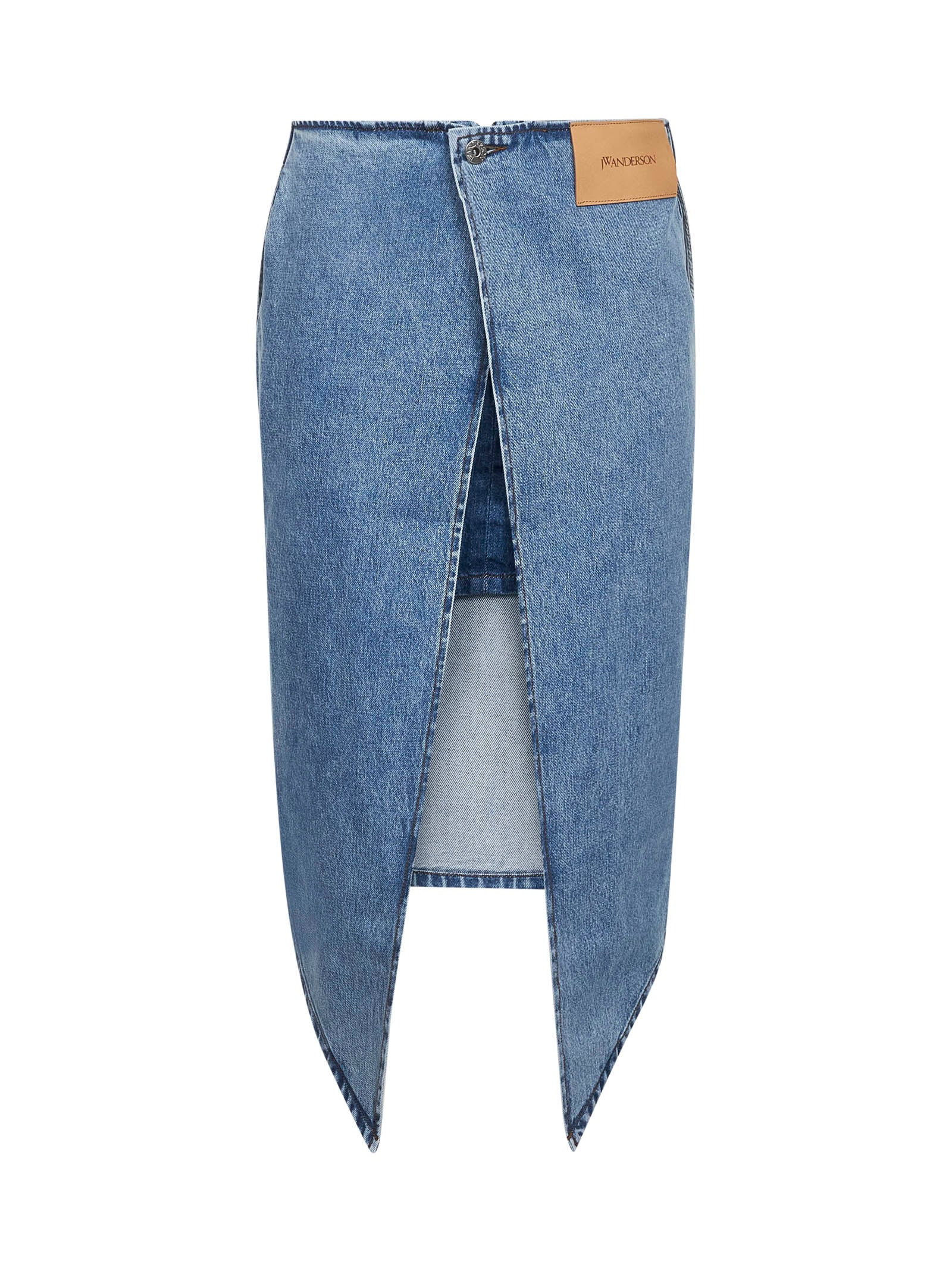 Light blue cotton denim layered midi skirt - 2