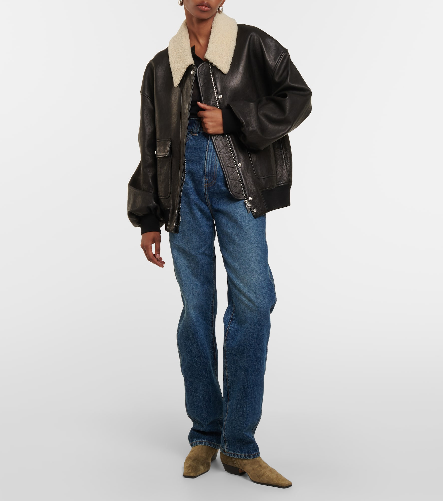 Shellar shearling-trimmed leather jacket - 2