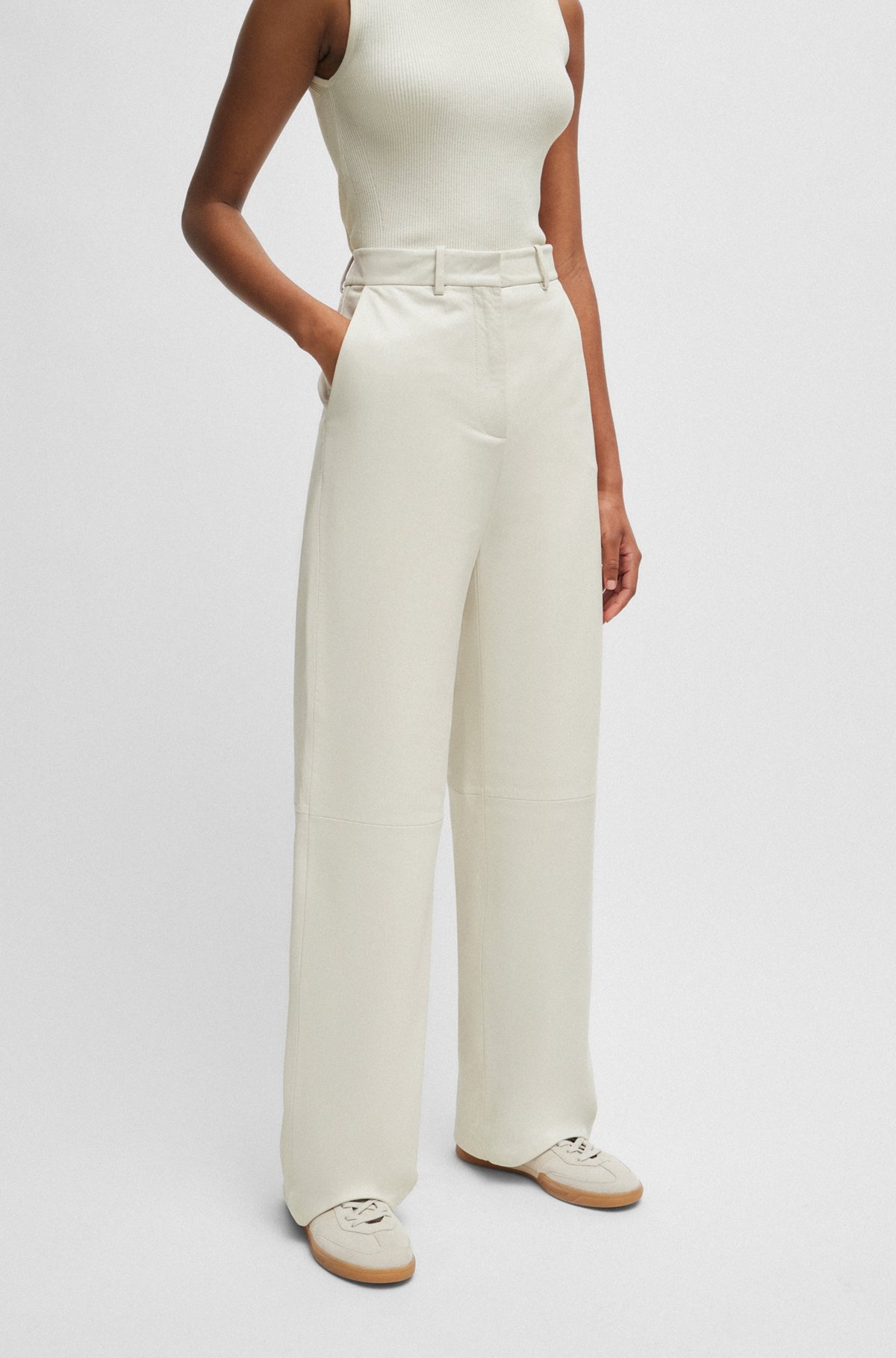 REGULAR-FIT LEATHER TROUSERS WITH WIDE LEG - 2