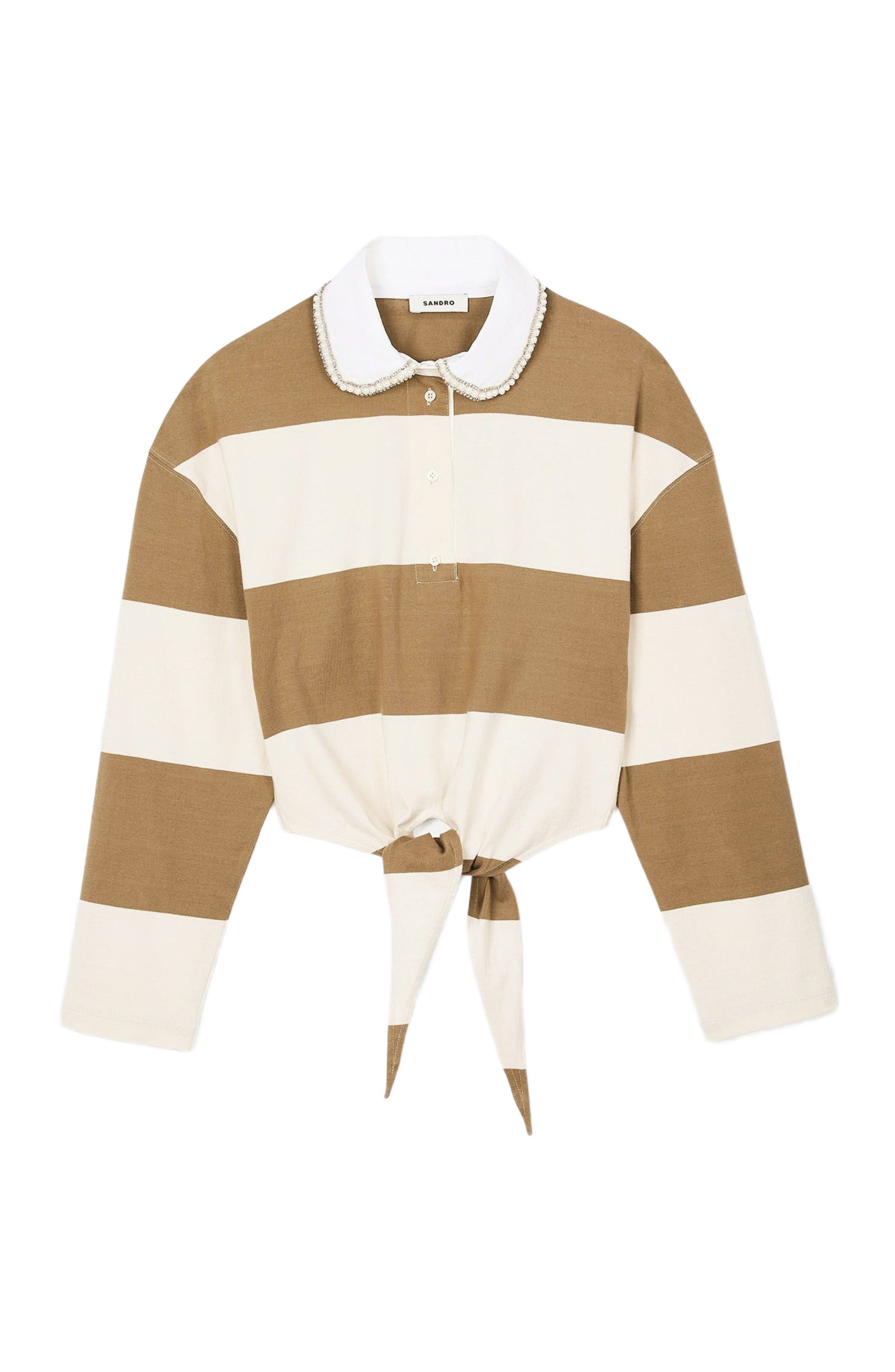 SANDRO Striped polo-neck T-shirt in Beige at Nordstrom - 5