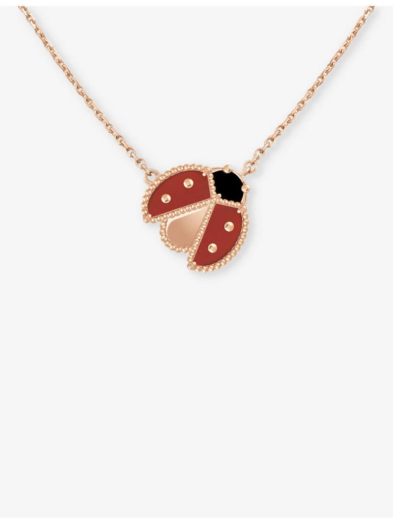 Van Cleef & Arpels Lucky Spring 18ct rose-gold carnelian and onyx pendant necklace outlook